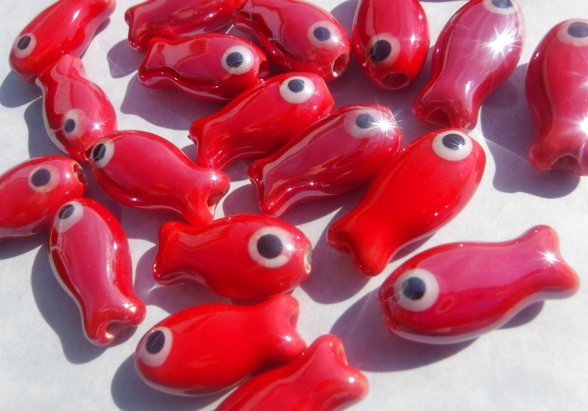 Red Fish Beads - Ceramic Mosaic Tiles - Small Fish Beads - Jewelry Supplies