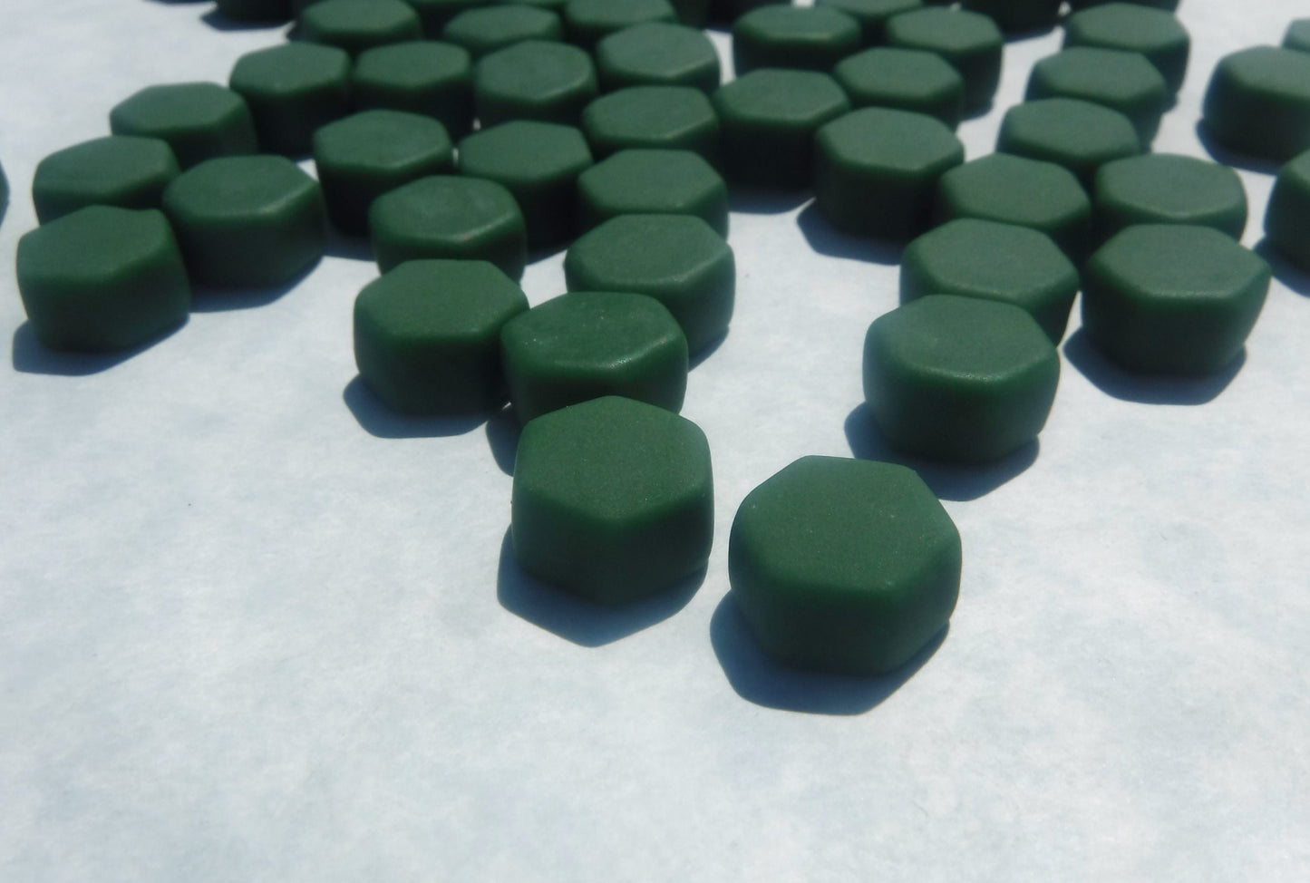 Cedar Green Hexagon Mosaic Tiles - 10mm - 50g Opaque Glass Tiles MATTE Finish