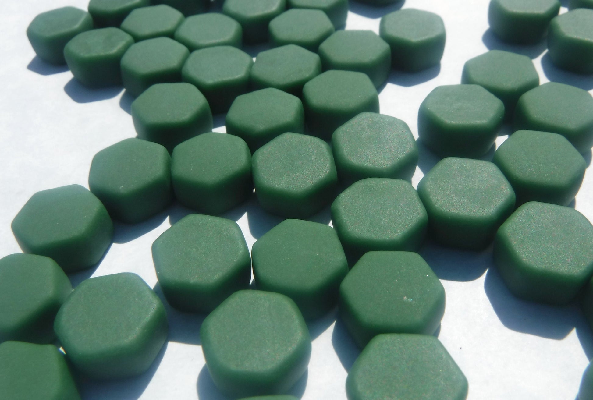 Cedar Green Hexagon Mosaic Tiles - 10mm - 50g Opaque Glass Tiles MATTE Finish