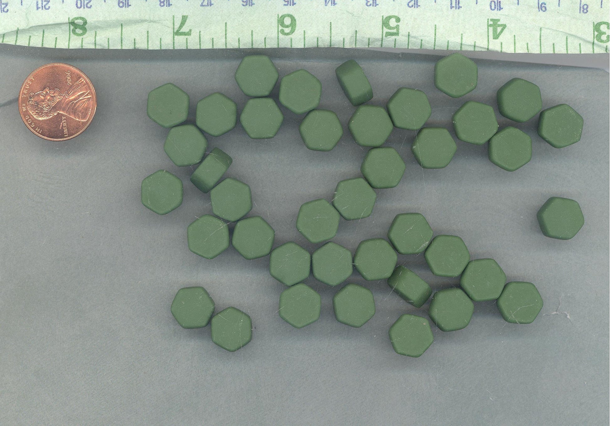 Cedar Green Hexagon Mosaic Tiles - 10mm - 50g Opaque Glass Tiles MATTE Finish