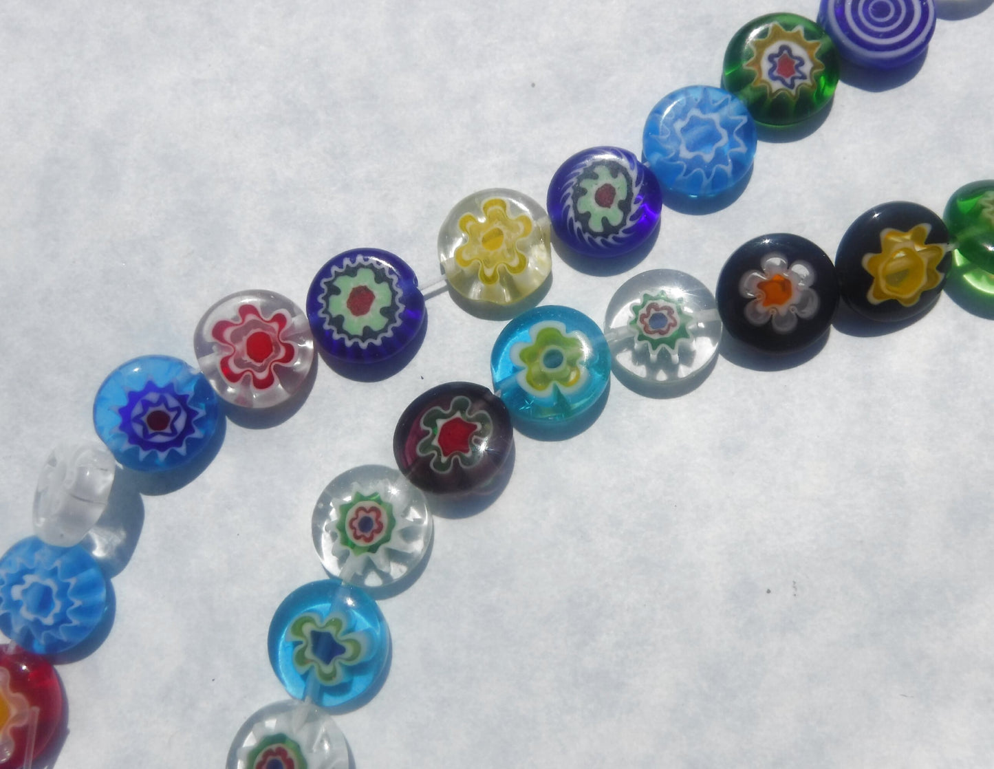 Millefiori Glass Beads - Flat Round Assorted Colors in Mix of Opaque and Translucent - 12mm Use in Mosaics - Approx 30 beads