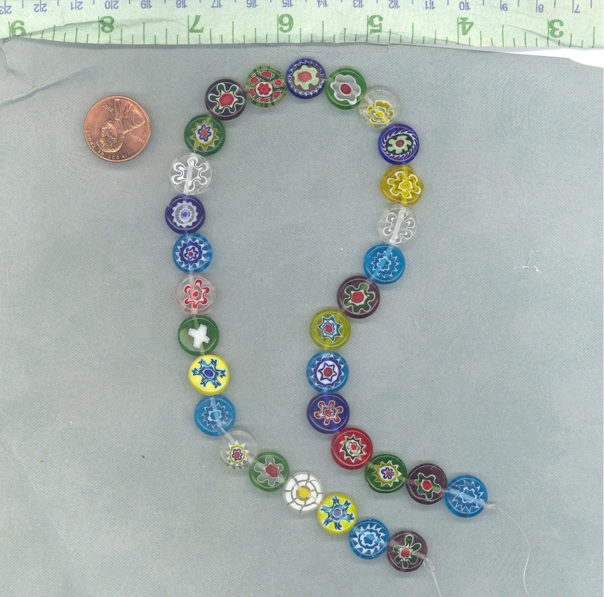 Millefiori Glass Beads - Flat Round Assorted Colors in Mix of Opaque and Translucent - 12mm Use in Mosaics - Approx 30 beads