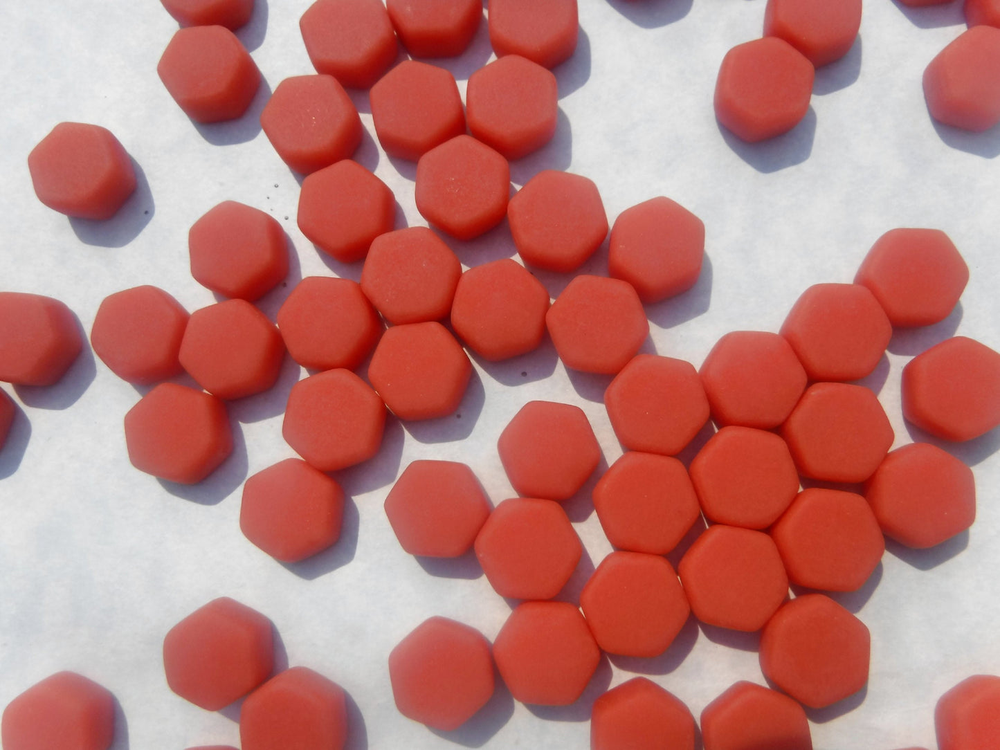 Coral Hexagon Mosaic Tiles - 10mm - 50g Opaque Glass Tiles MATTE Finish - Vermilion