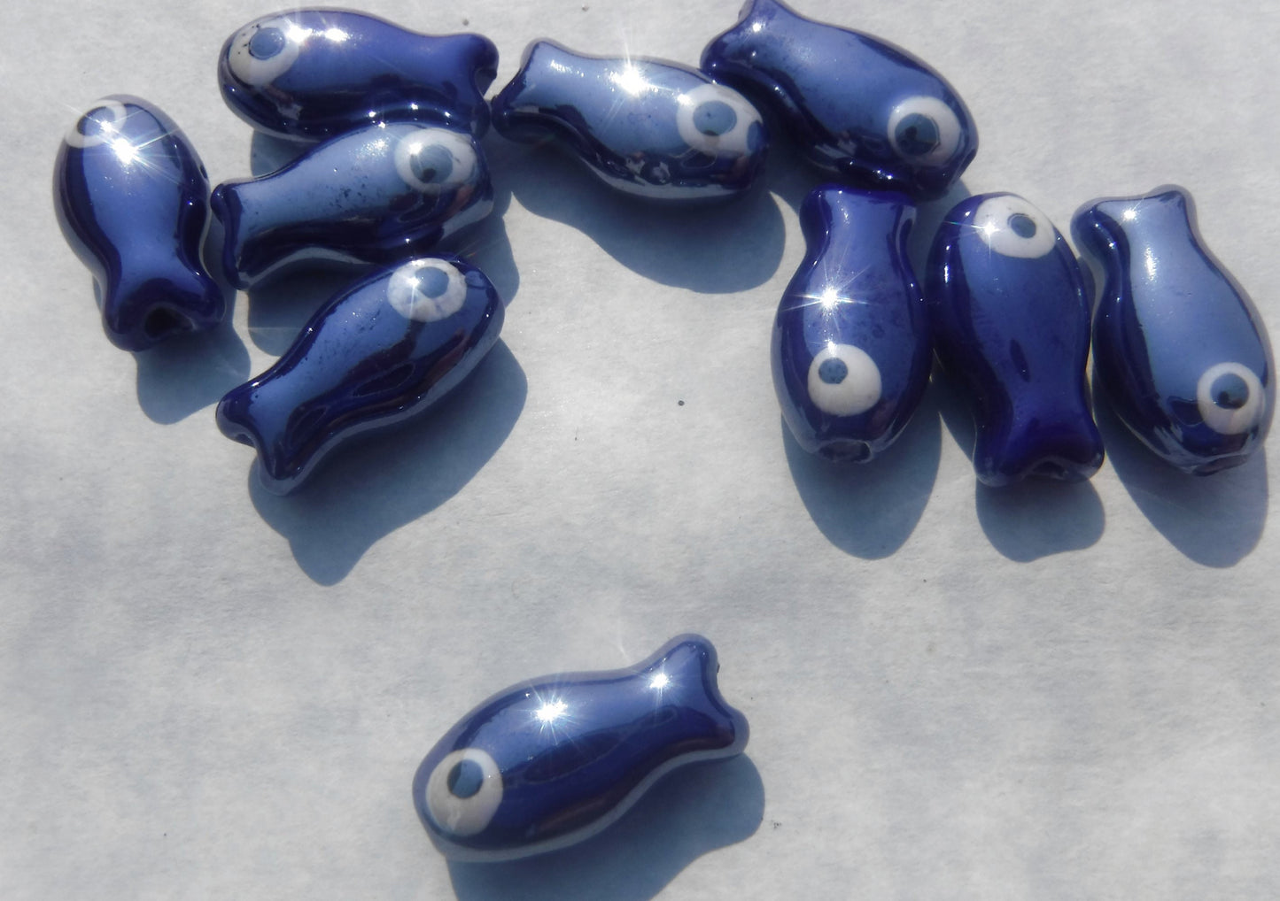 Dark Blue Fish Beads - Ceramic Mosaic Tiles - Small Fish Beads