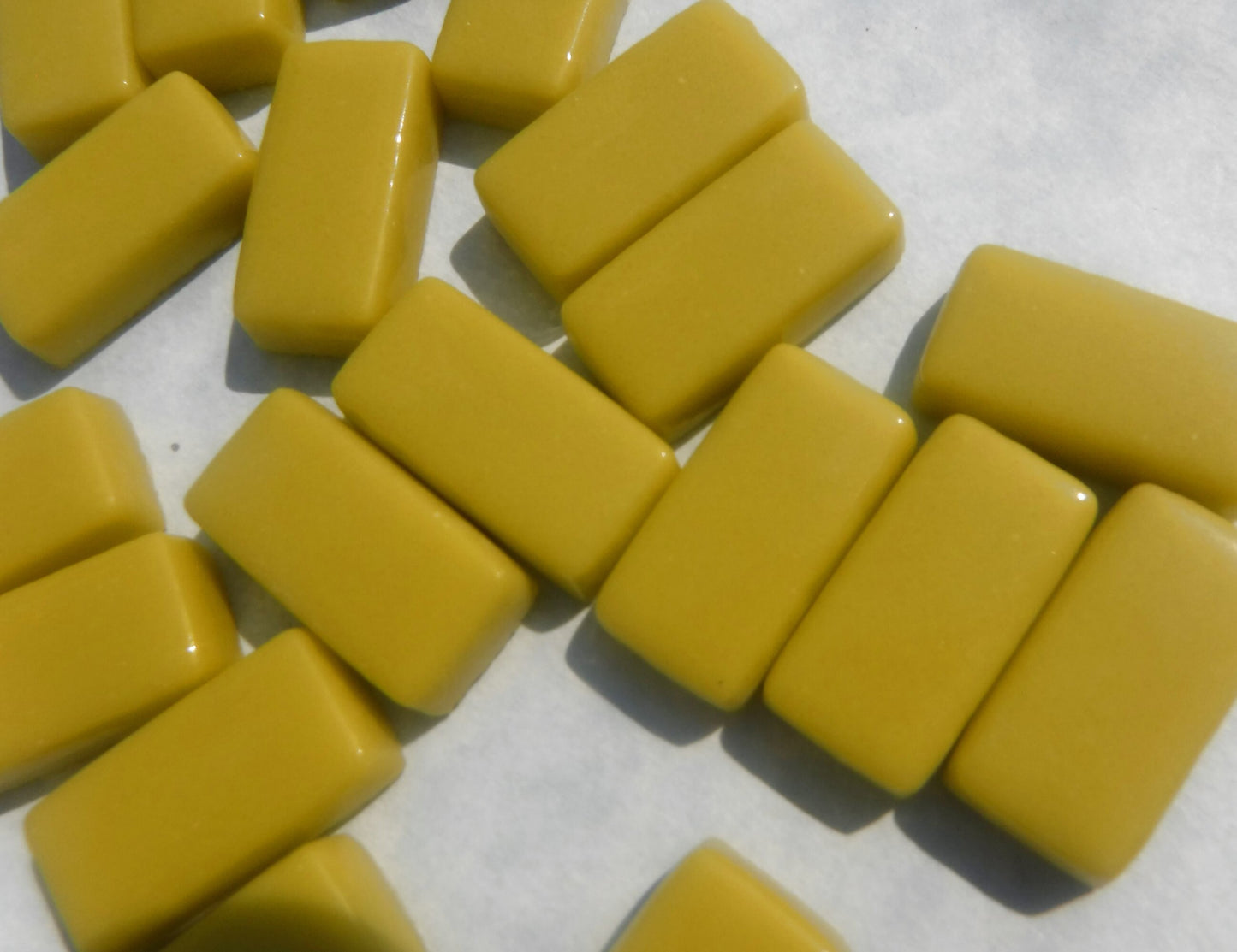 Mellow Yellow Rectangle Mosaic Tiles - 20mm - 100g Opaque Glass Bars - Approx 35 Tiles