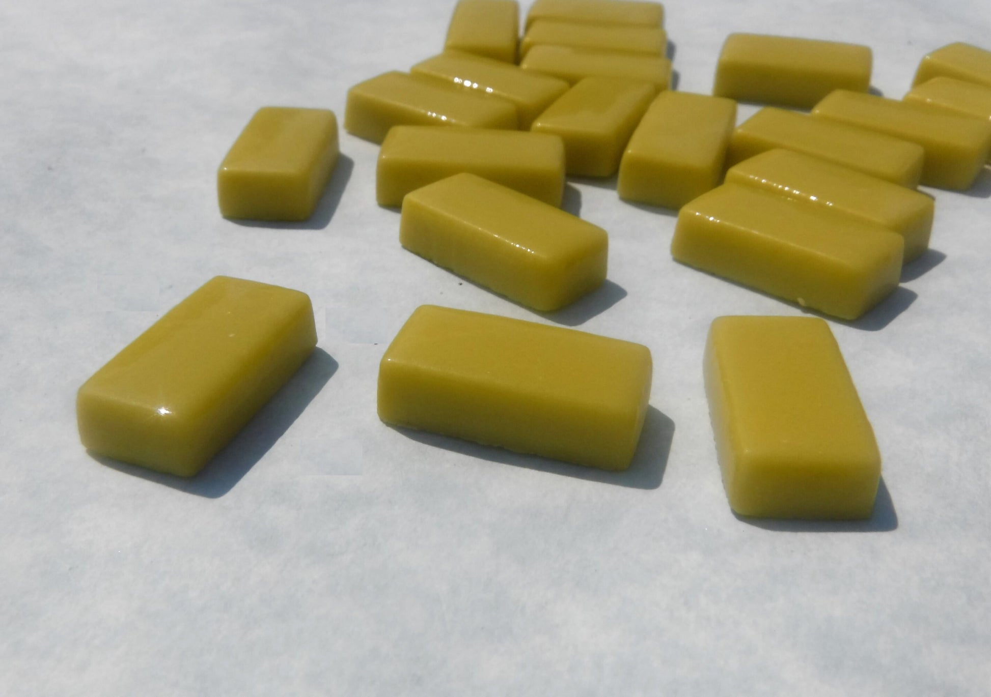 Mellow Yellow Rectangle Mosaic Tiles - 20mm - 100g Opaque Glass Bars - Approx 35 Tiles