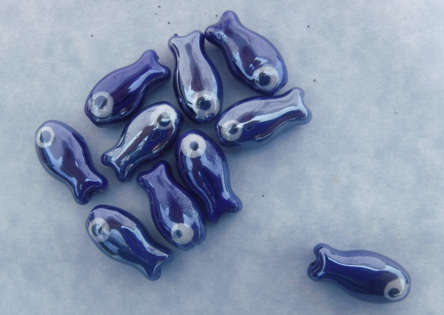 Dark Blue Fish Beads - Ceramic Mosaic Tiles - Small Fish Beads