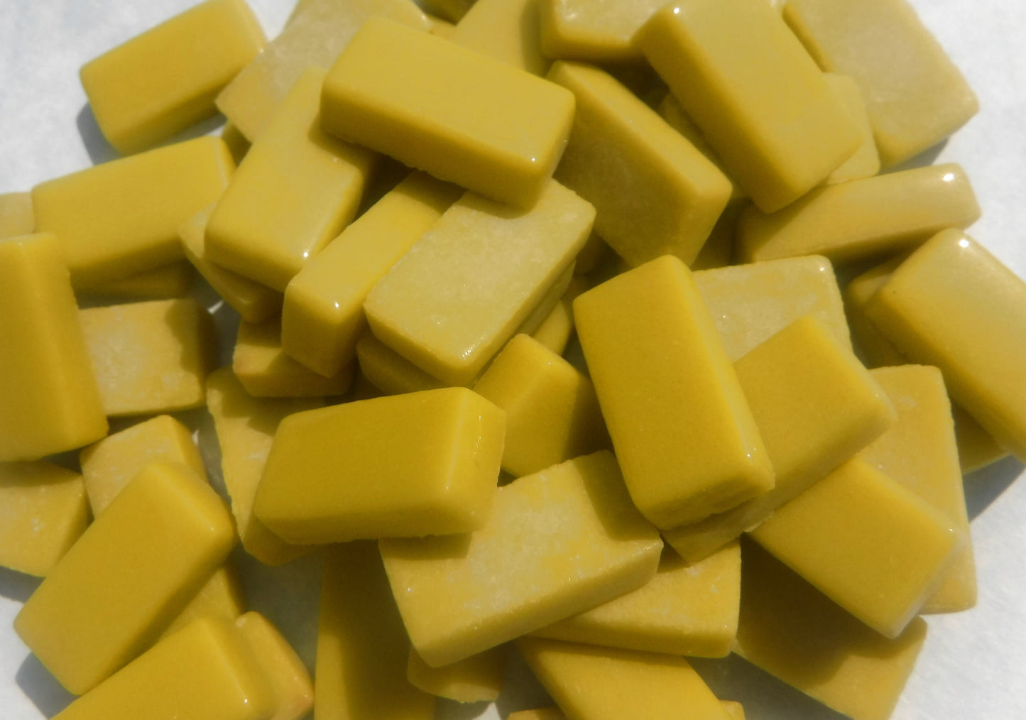 Mellow Yellow Rectangle Mosaic Tiles - 20mm - 100g Opaque Glass Bars - Approx 35 Tiles