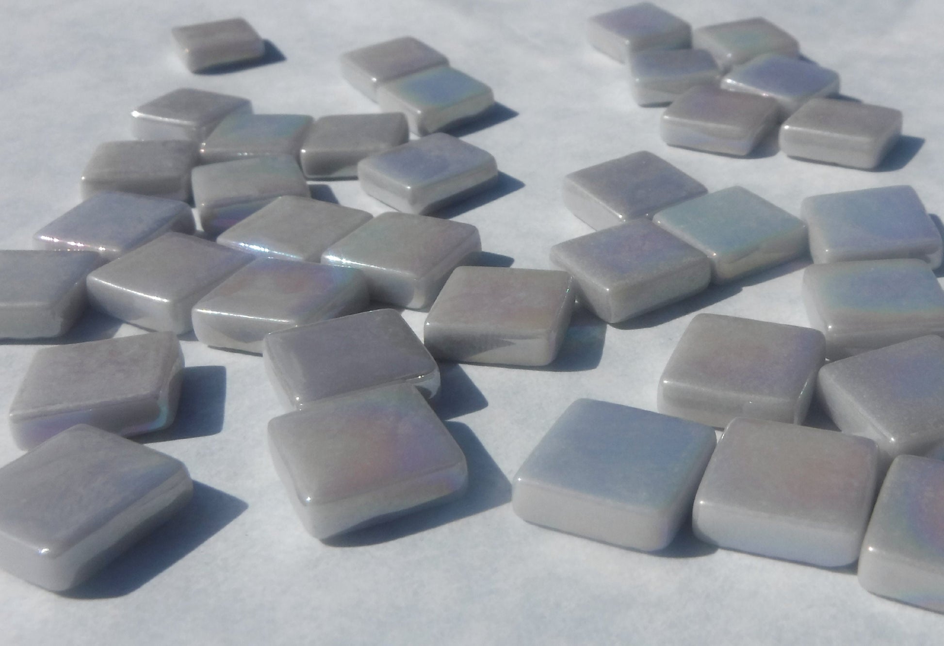 Pale Gray Iridescent Glass Square Mosaic Tiles - 12mm Opaque Glass Solid Color - 50g - Approx 35 Tiles