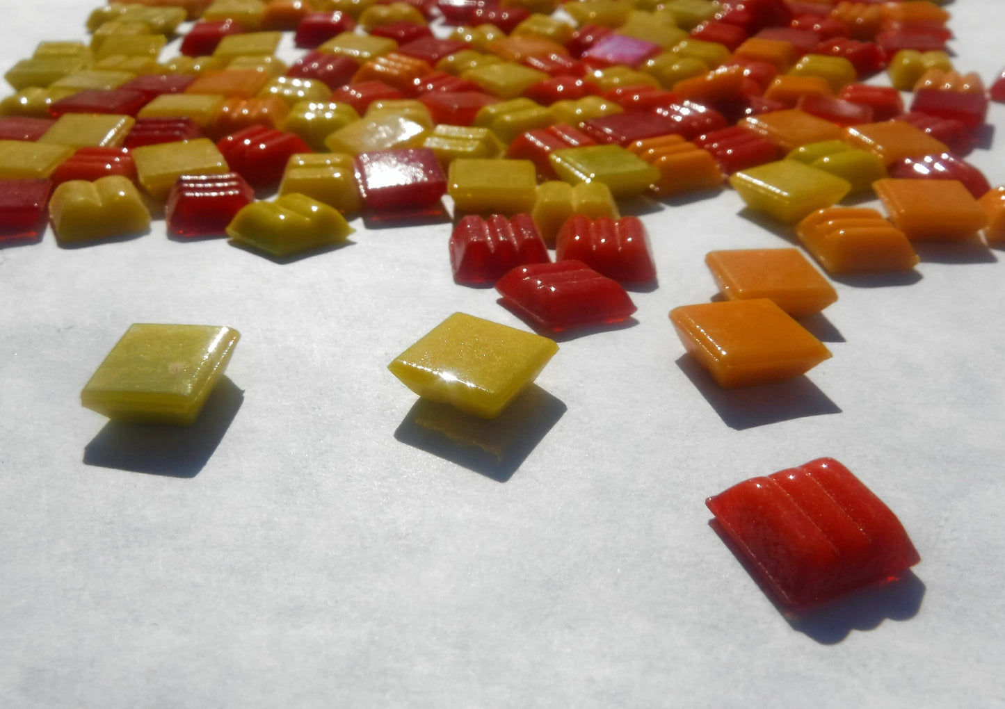 Yellow Orange Red Mix Glass Mosaic Tiles Squares - 1 cm - 100g of Venetian Glass Tiles in Endless Summer Assortment - Approx 140 Tiles