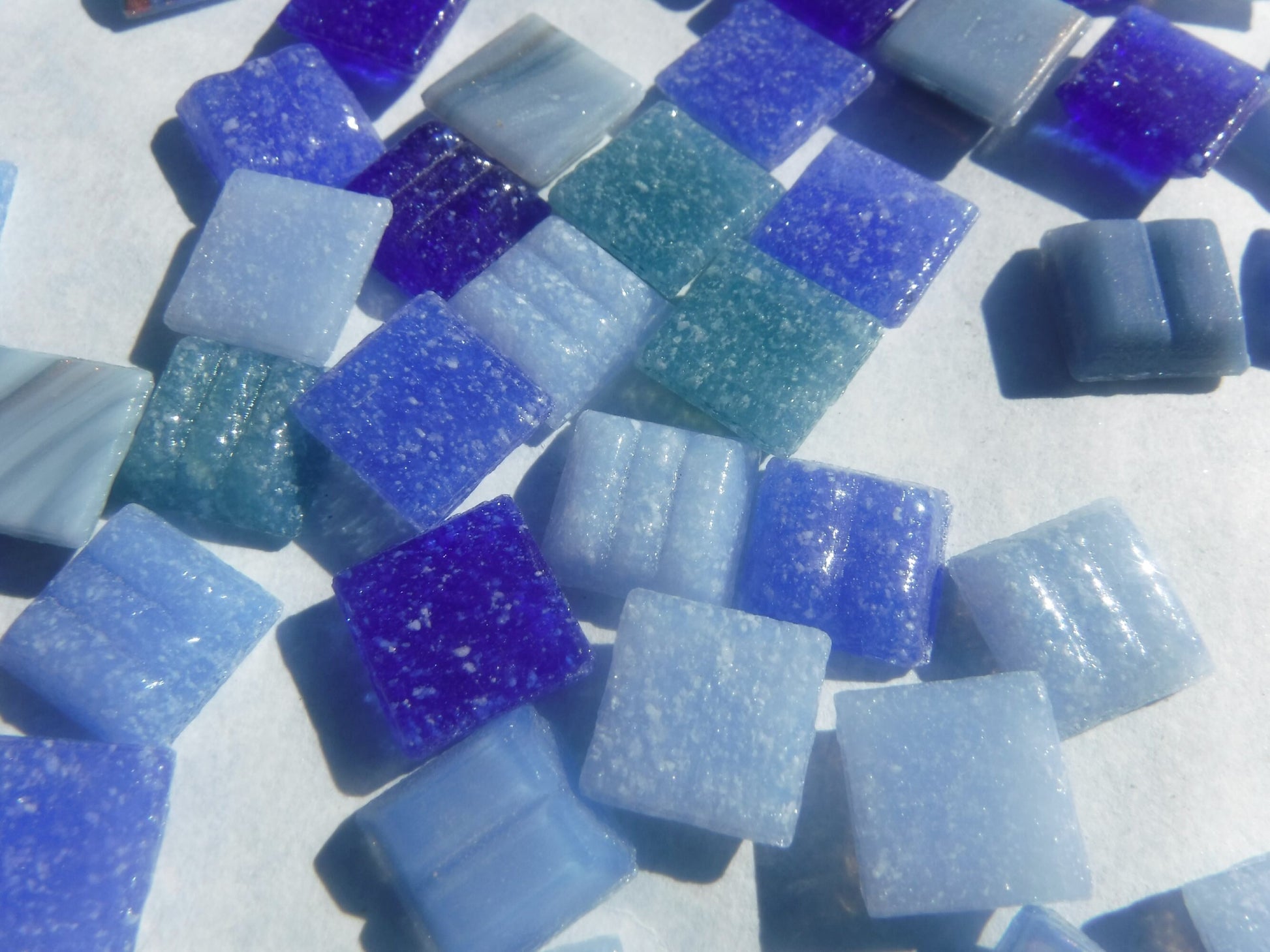 Dark and Light Blue Mix Glass Mosaic Tiles Squares - 1 cm - 100g of Venetian and Vitreous Glass in Big Sky Assortment - Approx 140 Tiles