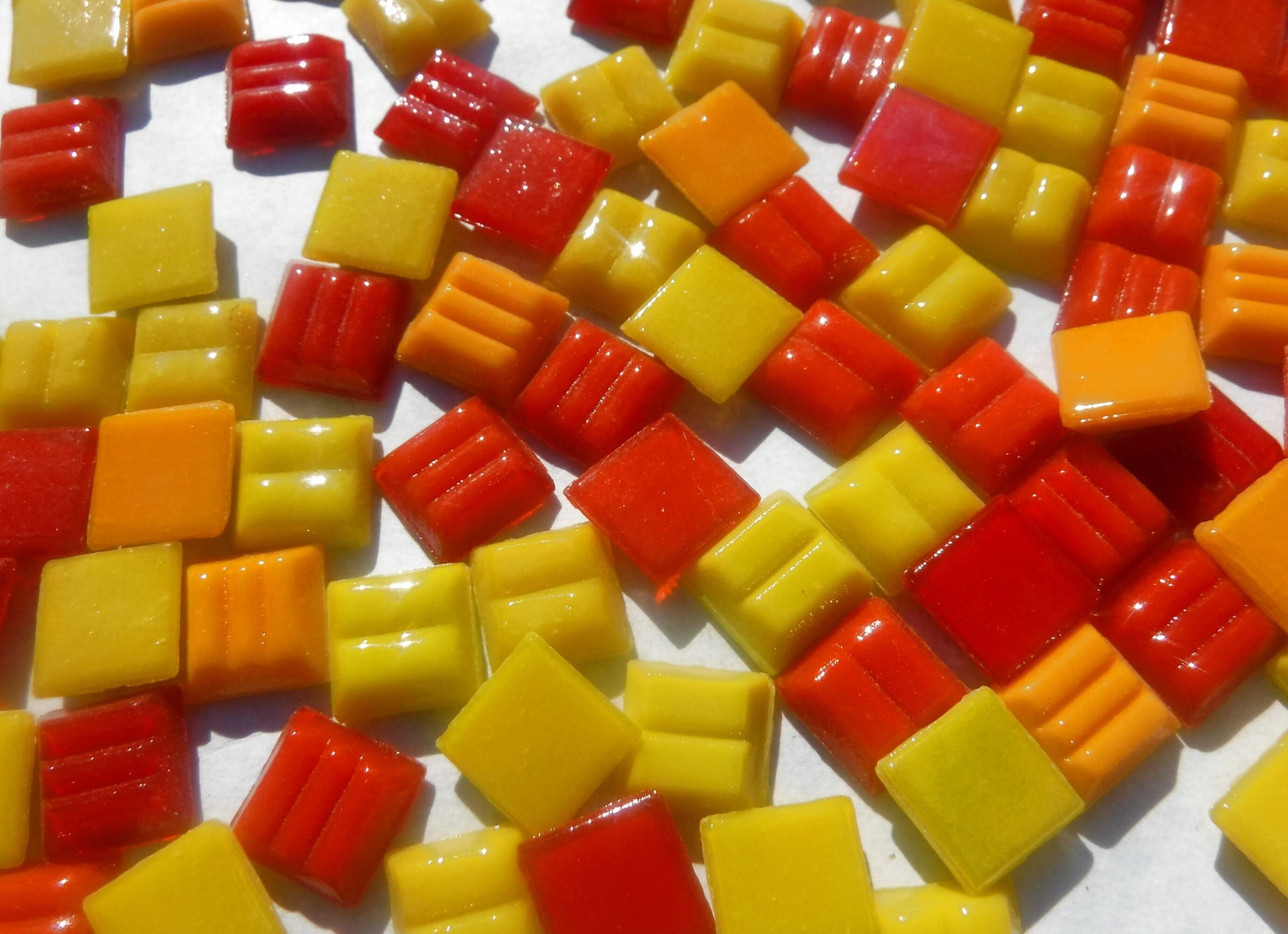 Yellow Orange Red Mix Glass Mosaic Tiles Squares - 1 cm - 100g of Venetian Glass Tiles in Endless Summer Assortment - Approx 140 Tiles