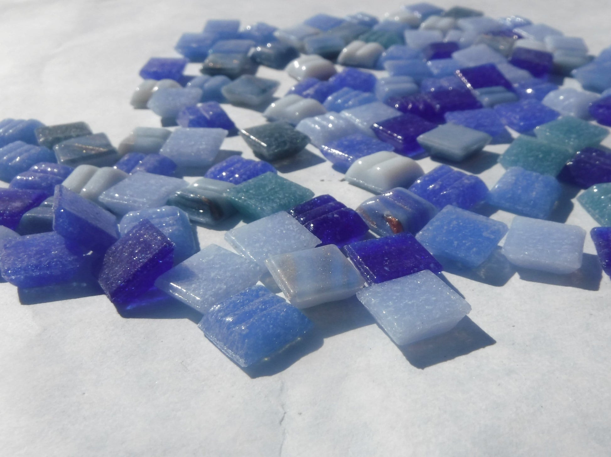Dark and Light Blue Mix Glass Mosaic Tiles Squares - 1 cm - 100g of Venetian and Vitreous Glass in Big Sky Assortment - Approx 140 Tiles