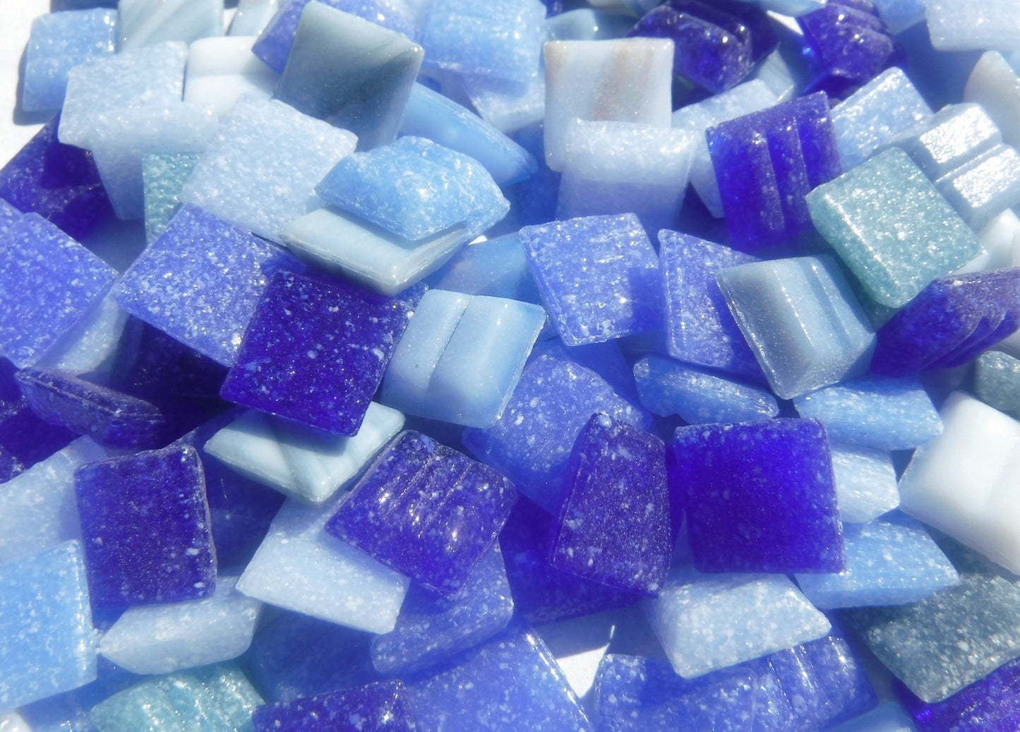 Dark and Light Blue Mix Glass Mosaic Tiles Squares - 1 cm - 100g of Venetian and Vitreous Glass in Big Sky Assortment - Approx 140 Tiles