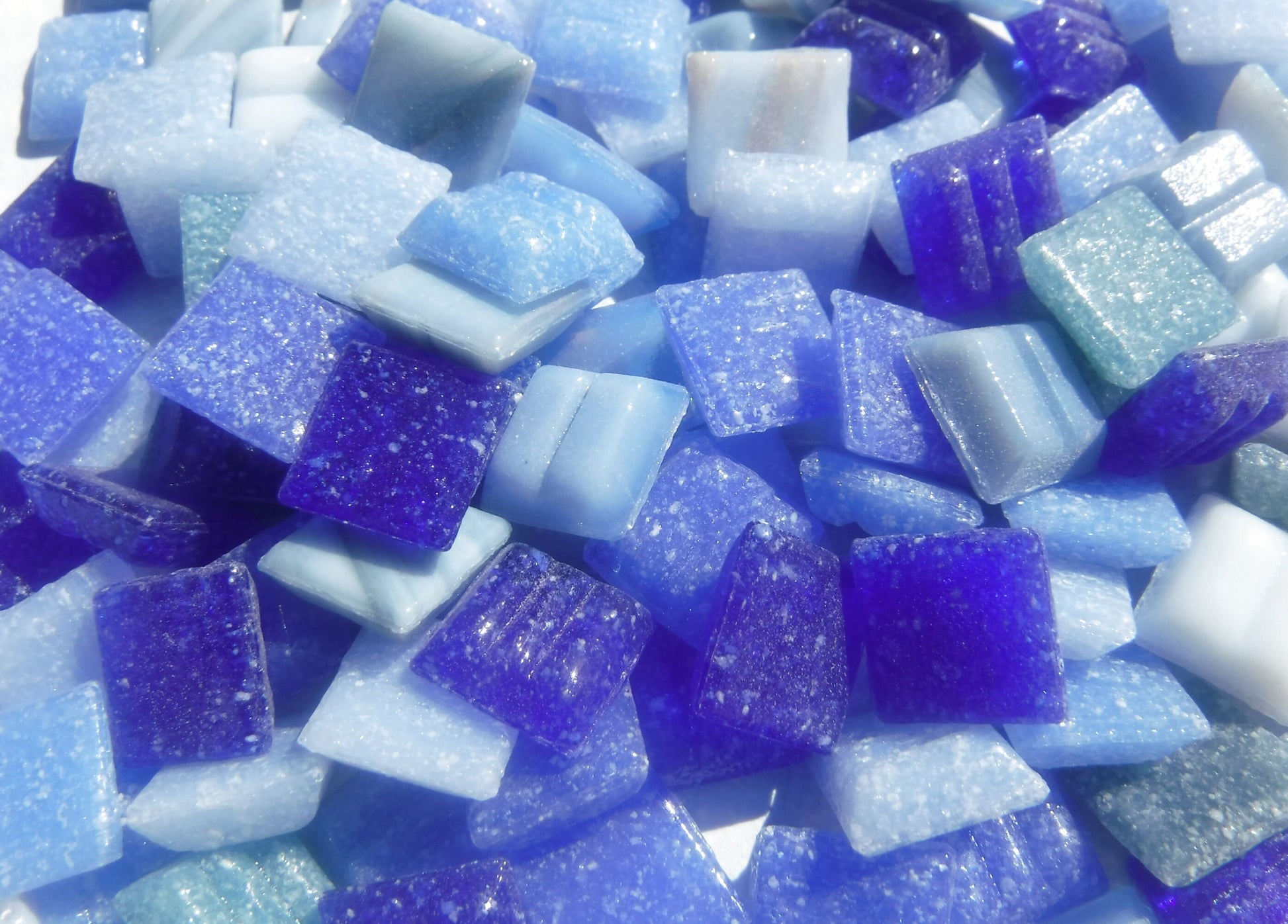 Dark and Light Blue Mix Glass Mosaic Tiles Squares - 1 cm - 100g of Venetian and Vitreous Glass in Big Sky Assortment - Approx 140 Tiles