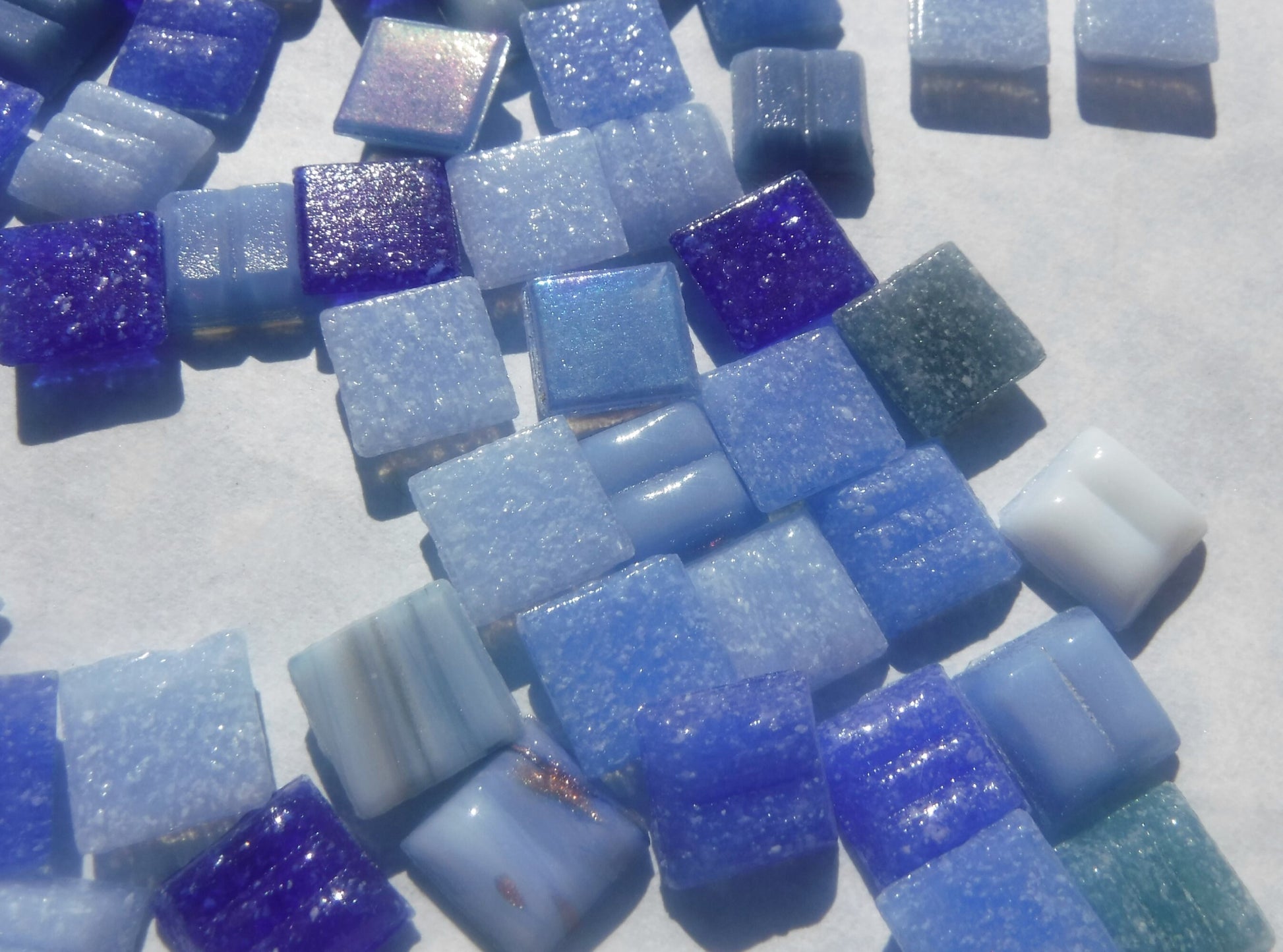 Dark and Light Blue Mix Glass Mosaic Tiles Squares - 1 cm - 100g of Venetian and Vitreous Glass in Big Sky Assortment - Approx 140 Tiles