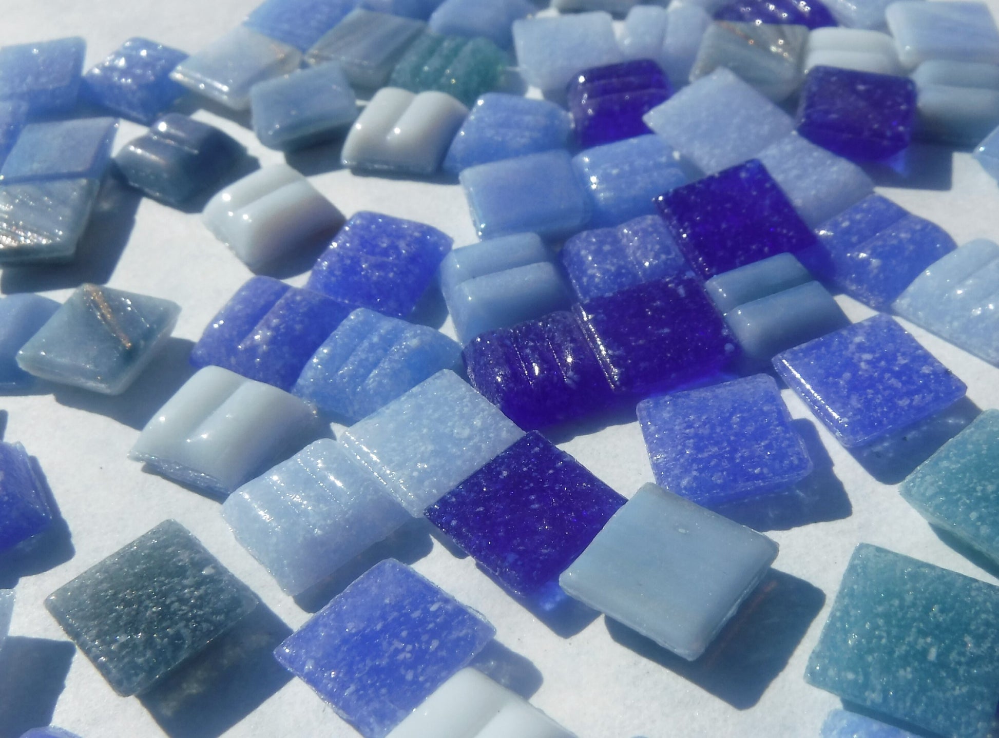 Dark and Light Blue Mix Glass Mosaic Tiles Squares - 1 cm - 100g of Venetian and Vitreous Glass in Big Sky Assortment - Approx 140 Tiles