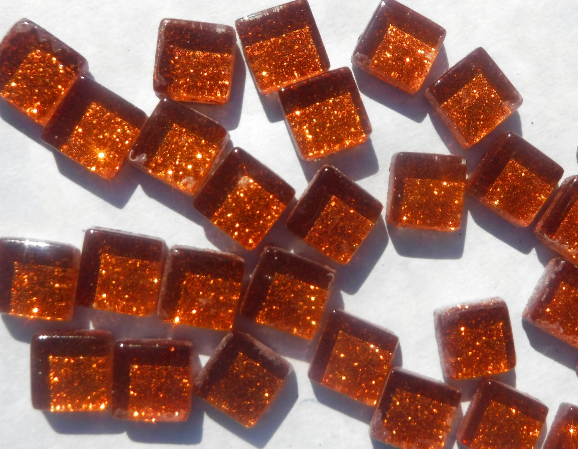 Orange Tiny Glitter Tiles - 1 cm Squares - 100g - Over 100 Metallic Tiny Glass Tiles in Roasted Orange