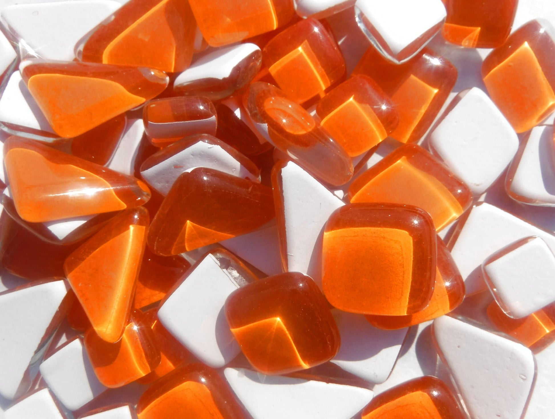 Orange Glass Puzzle Tiles - Assorted Shapes - 100 grams Mosaic Tiles