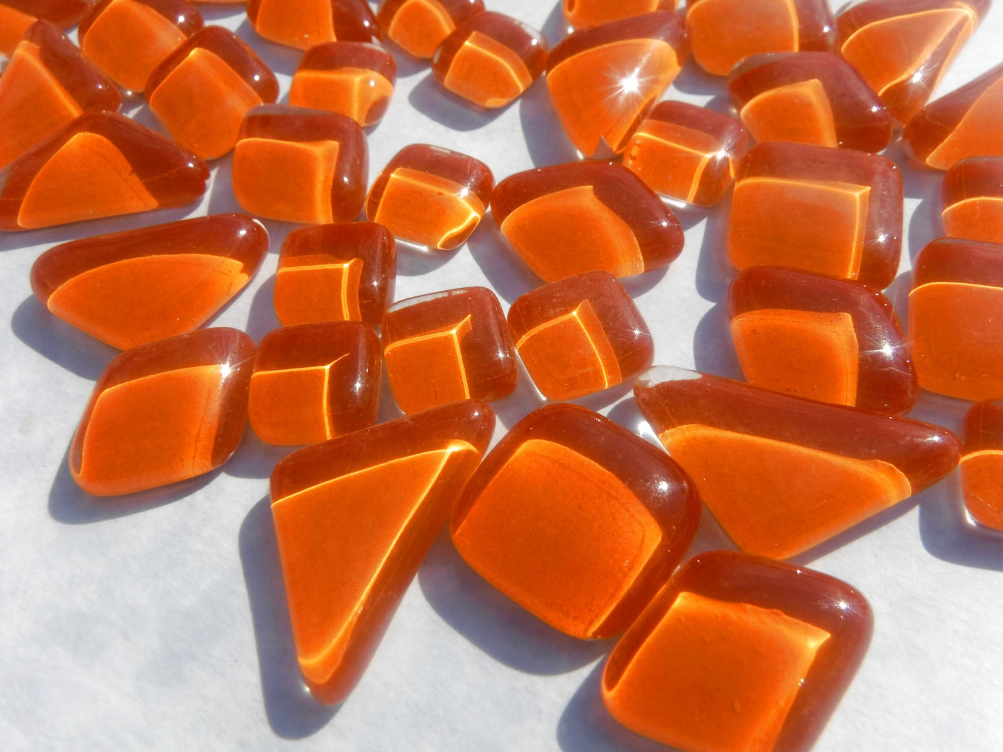 Orange Glass Puzzle Tiles - Assorted Shapes - 100 grams Mosaic Tiles