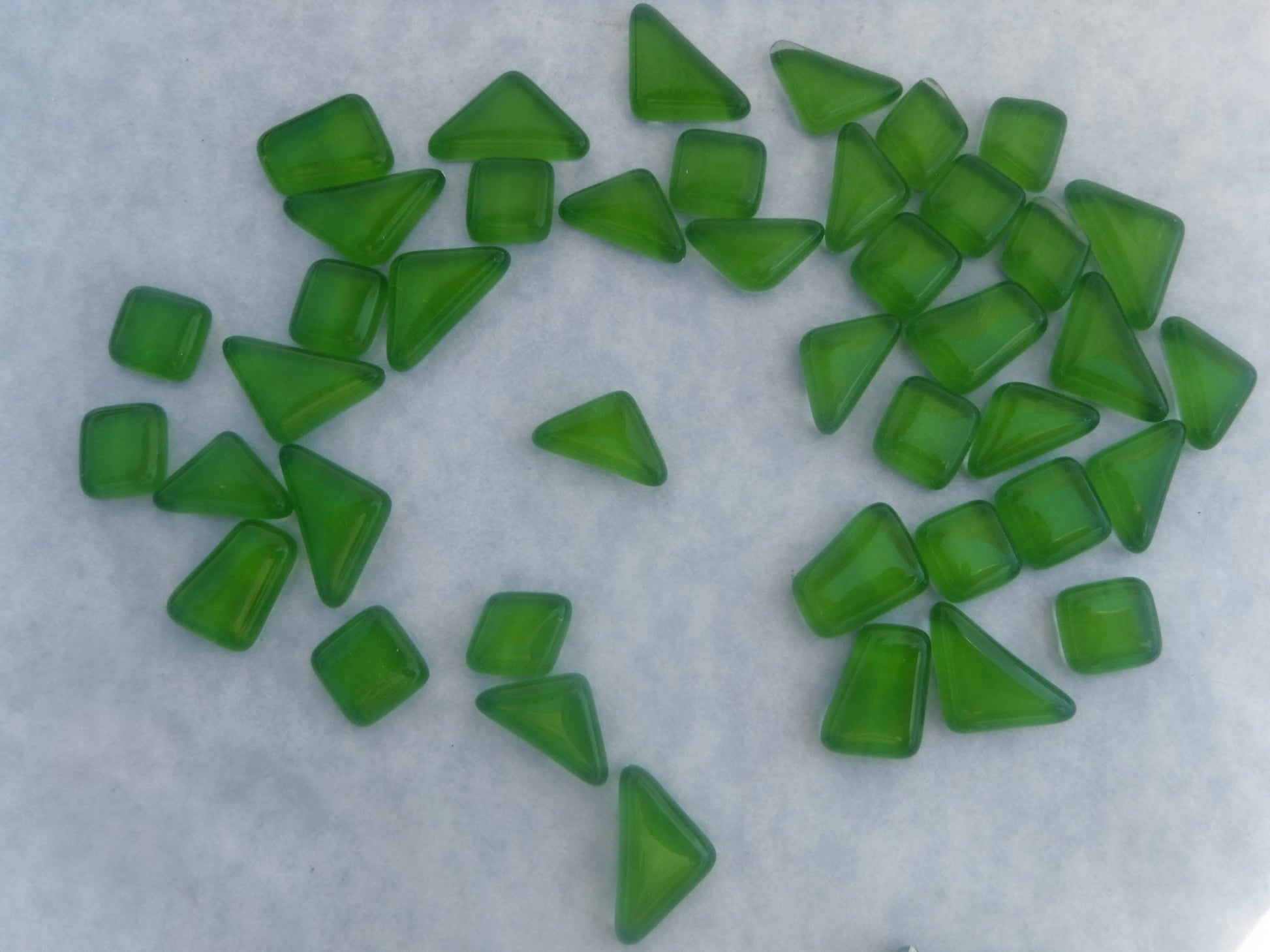 Green Glass Puzzle Tiles - Assorted Shapes - 100 grams Mosaic Tiles