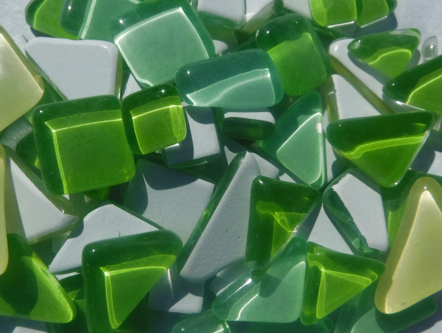 Hosta Green Glass Puzzle Tiles - Assorted Shapes and Colors - 100 grams Mosaic Tiles - Approx 30 Tiles