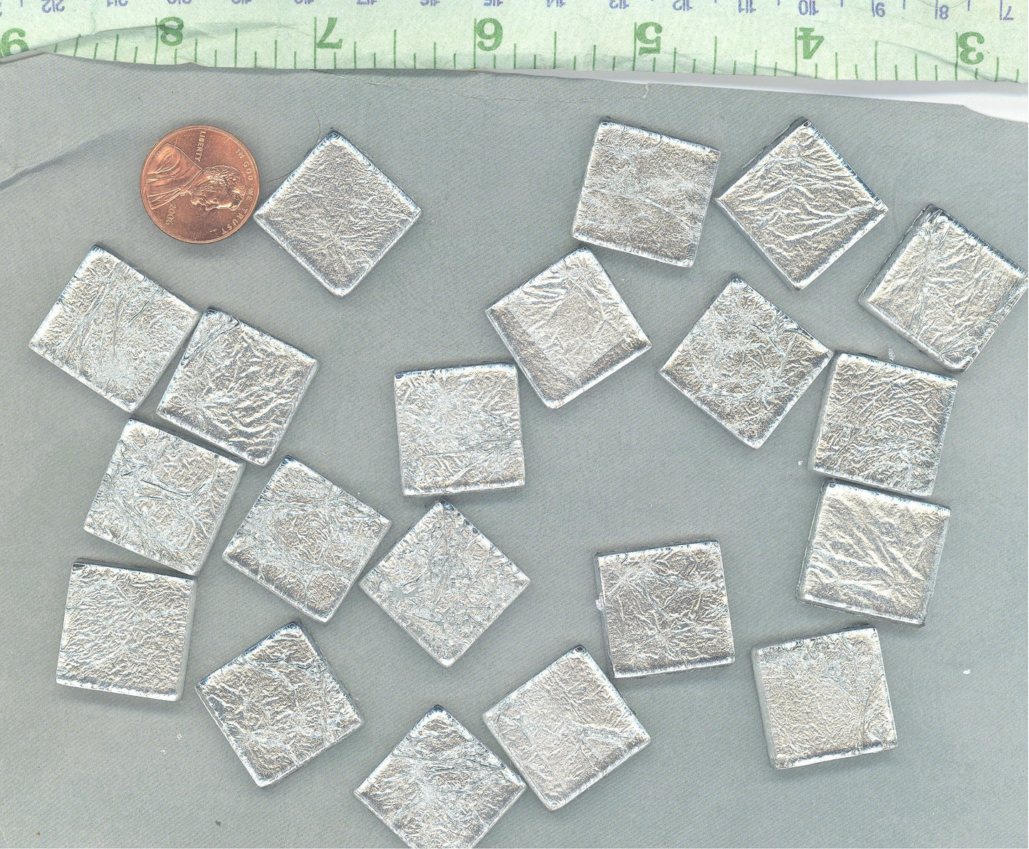 Silver Foil Square Tiles - 25 Glass Mosaic Tiles - 20mm