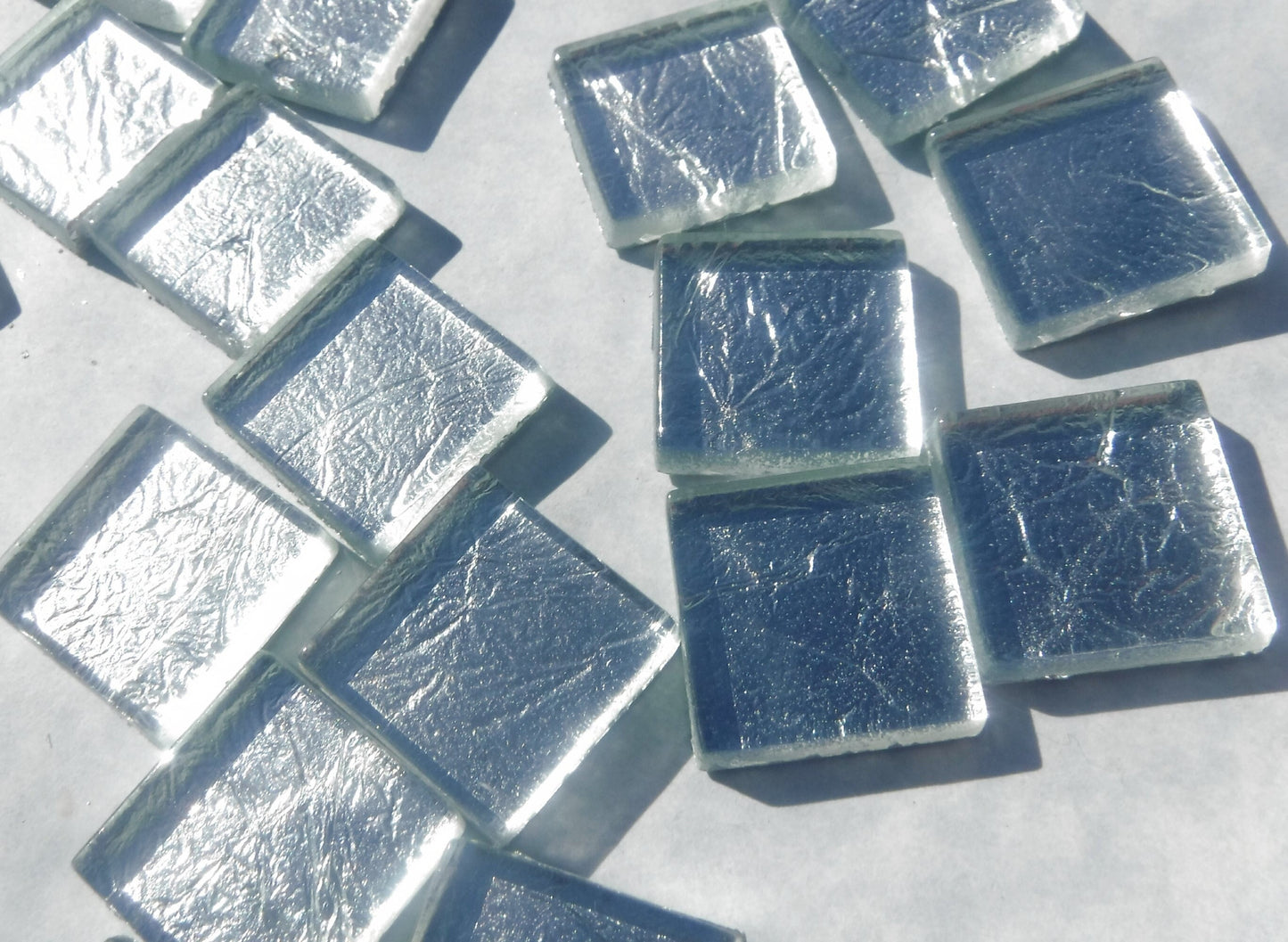 Silver Foil Square Tiles - 25 Glass Mosaic Tiles - 20mm