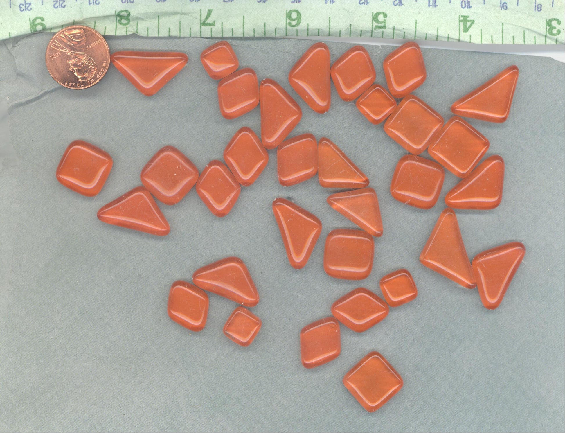 Orange Glass Puzzle Tiles - Assorted Shapes - 100 grams Mosaic Tiles