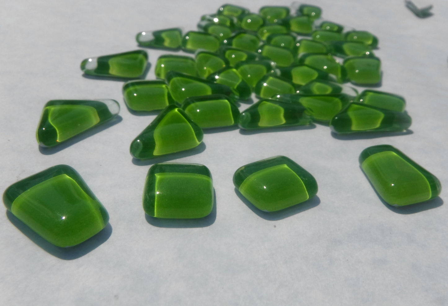 Green Glass Puzzle Tiles - Assorted Shapes - 100 grams Mosaic Tiles