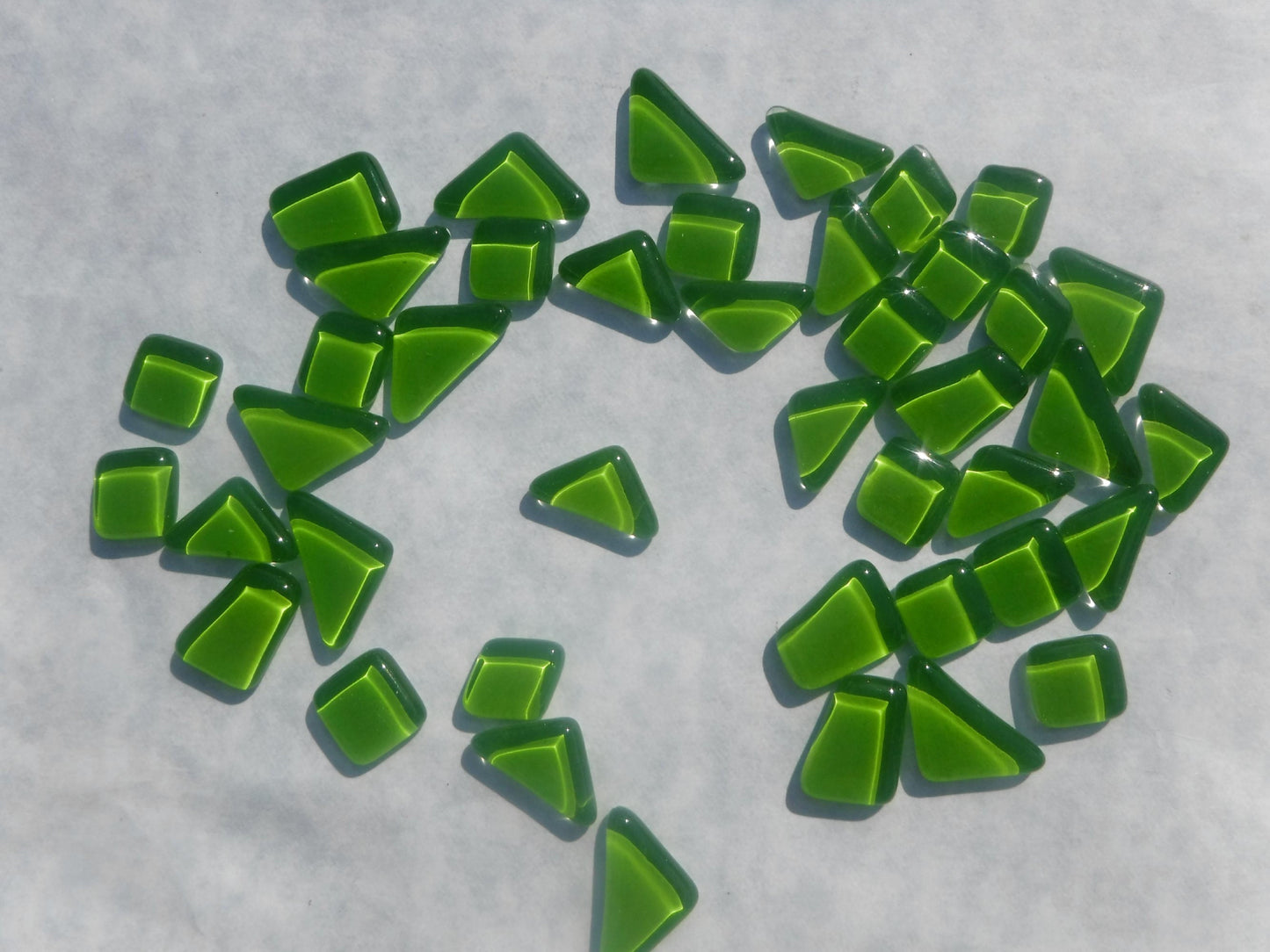 Green Glass Puzzle Tiles - Assorted Shapes - 100 grams Mosaic Tiles