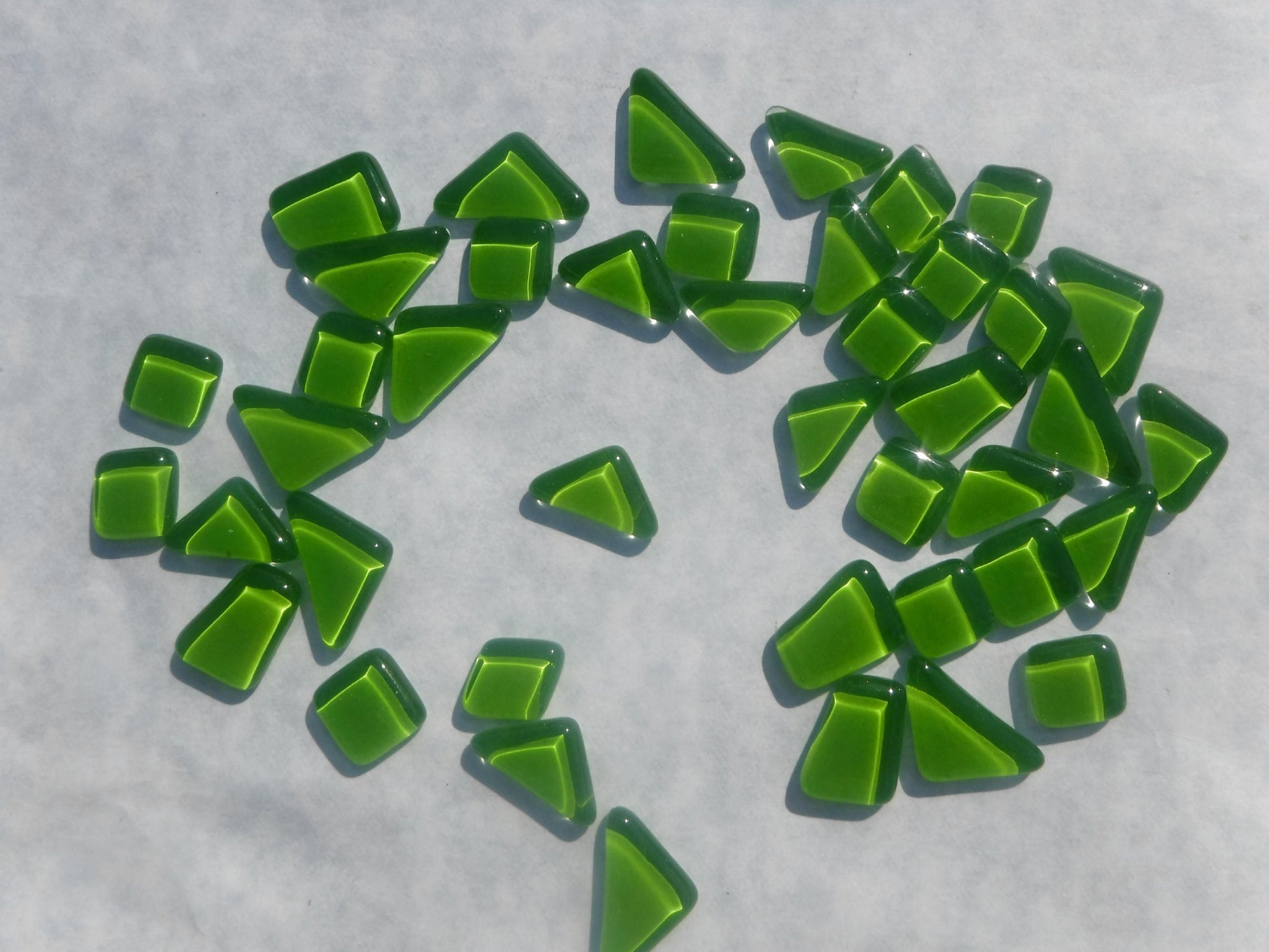 Green Glass Puzzle Tiles - Assorted Shapes - 100 grams Mosaic Tiles