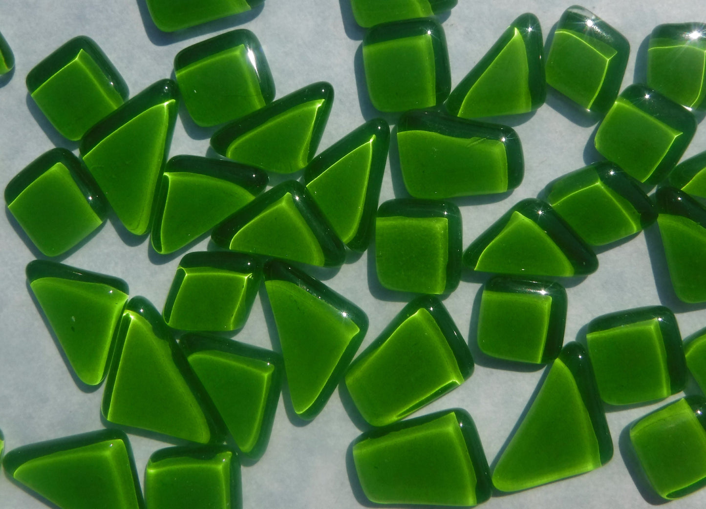 Green Glass Puzzle Tiles - Assorted Shapes - 100 grams Mosaic Tiles