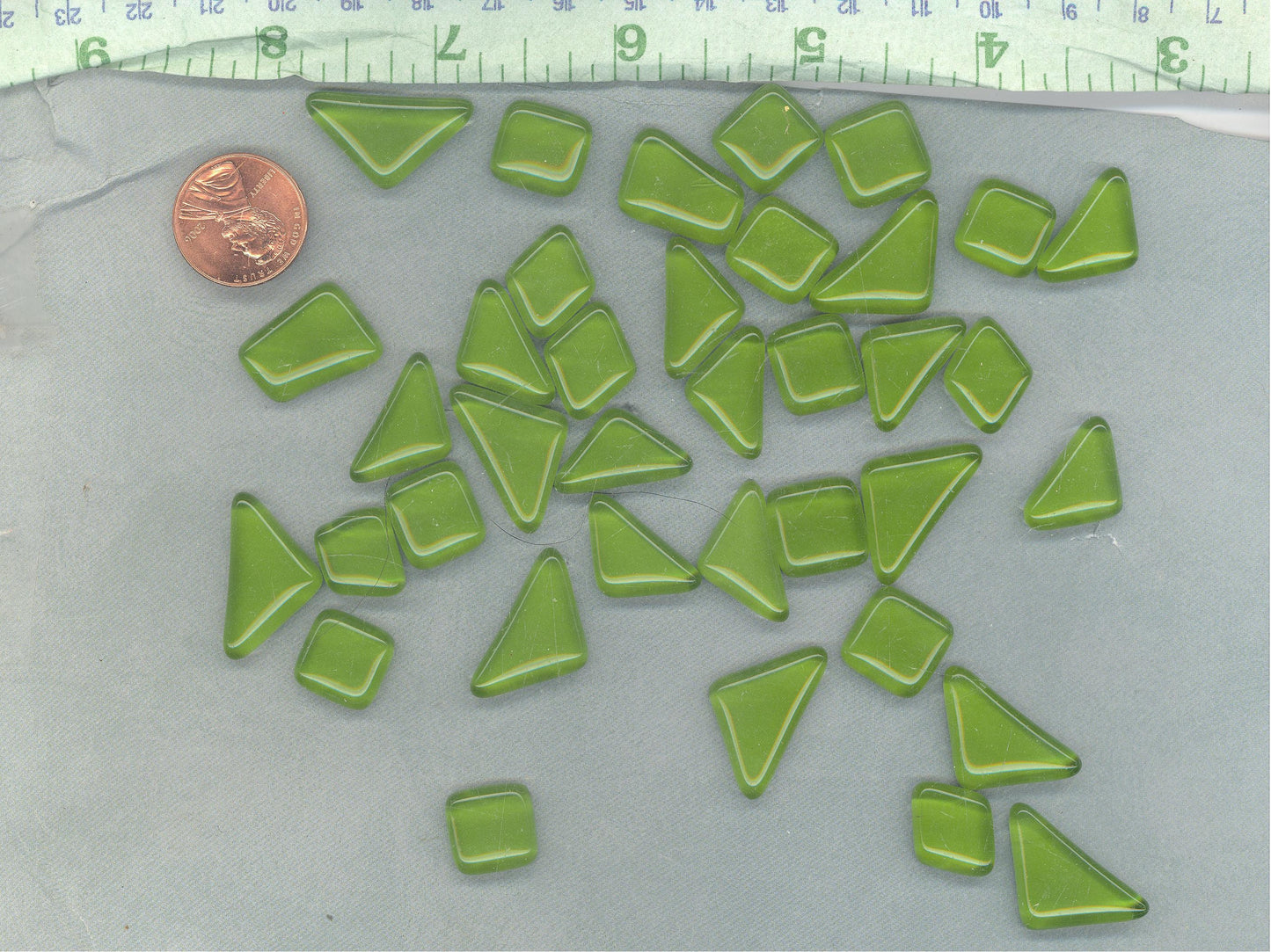 Green Glass Puzzle Tiles - Assorted Shapes - 100 grams Mosaic Tiles