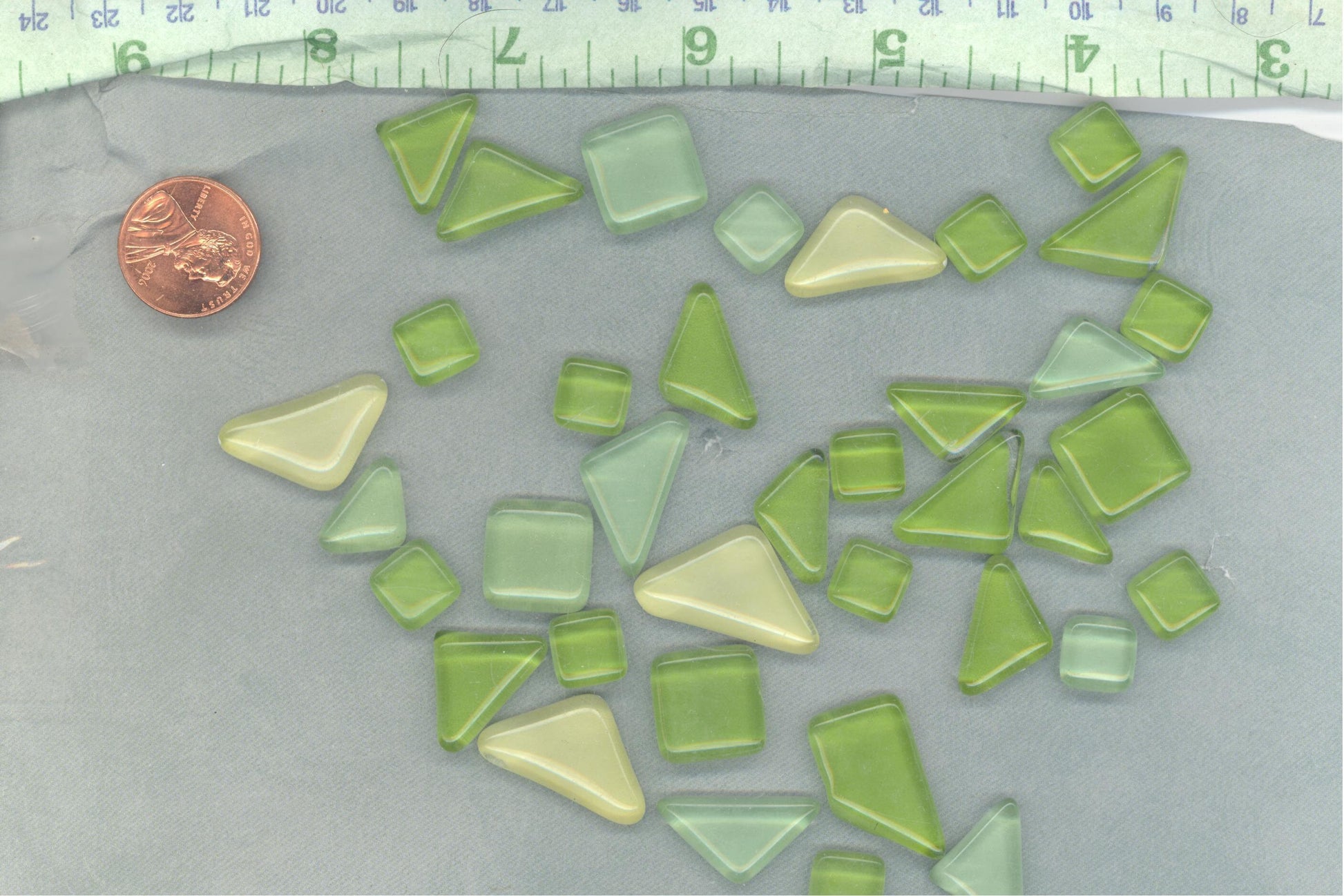 Hosta Green Glass Puzzle Tiles - Assorted Shapes and Colors - 100 grams Mosaic Tiles - Approx 30 Tiles