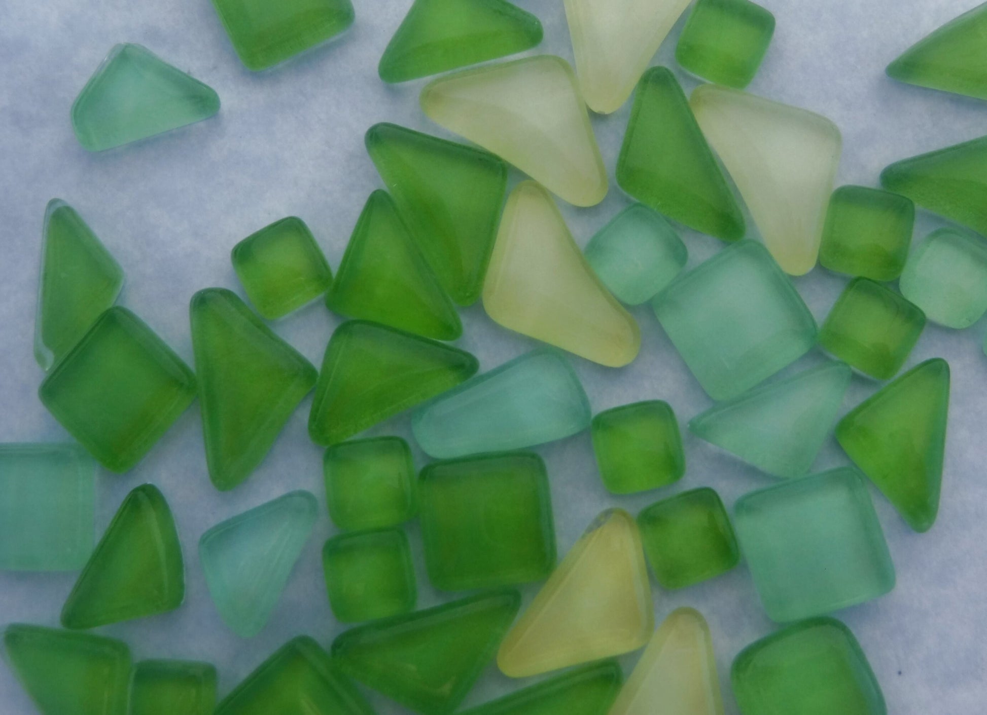 Hosta Green Glass Puzzle Tiles - Assorted Shapes and Colors - 100 grams Mosaic Tiles - Approx 30 Tiles