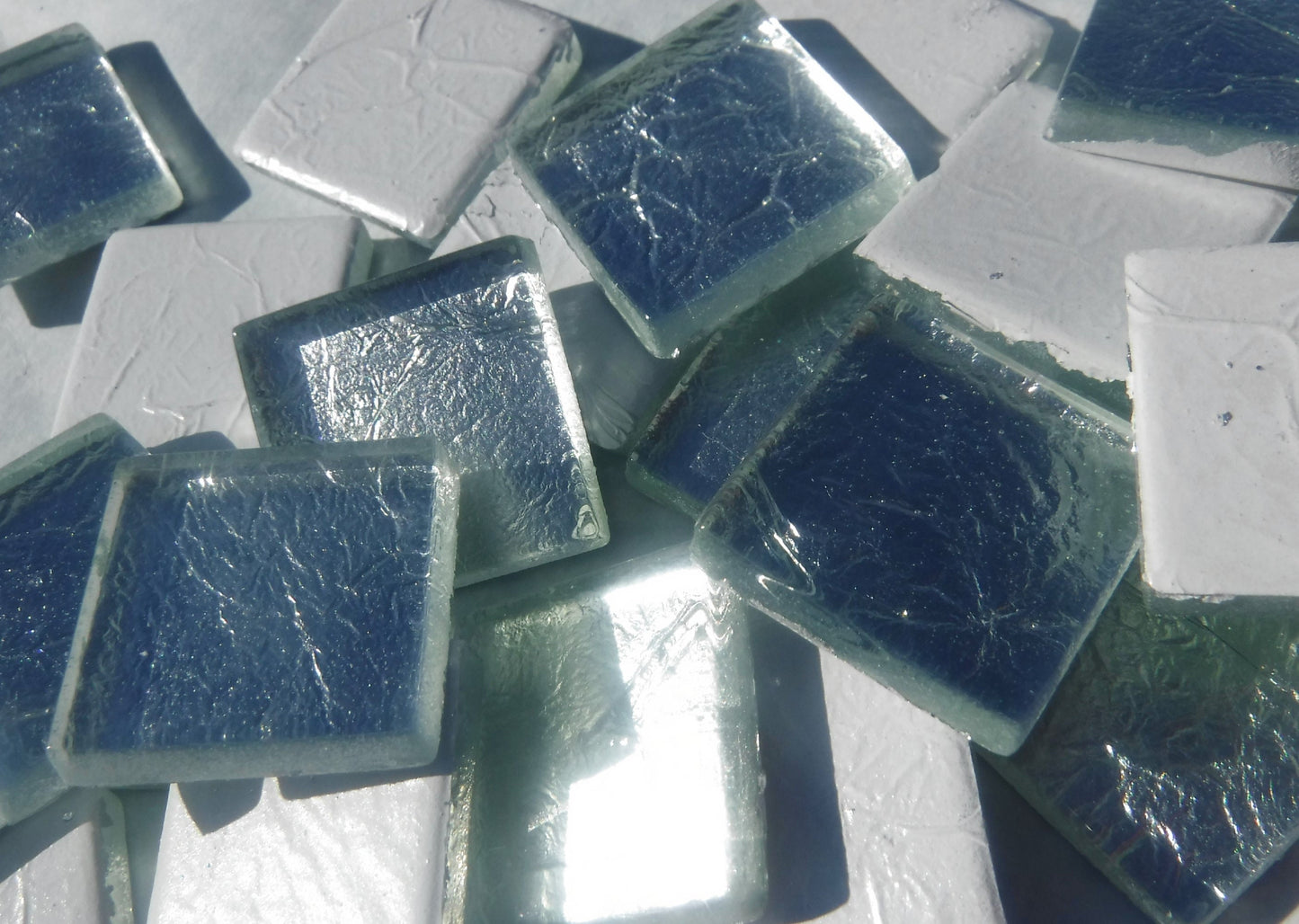 Silver Foil Square Tiles - 25 Glass Mosaic Tiles - 20mm