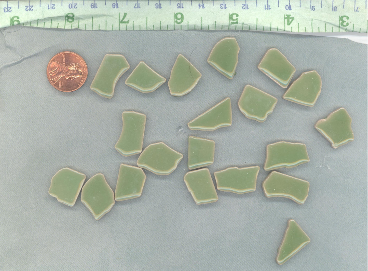 Jade Green Mosaic Ceramic Tiles - Jigsaw Puzzle Shaped Pieces - Half Pound - Assorted Sizes Random Shapes