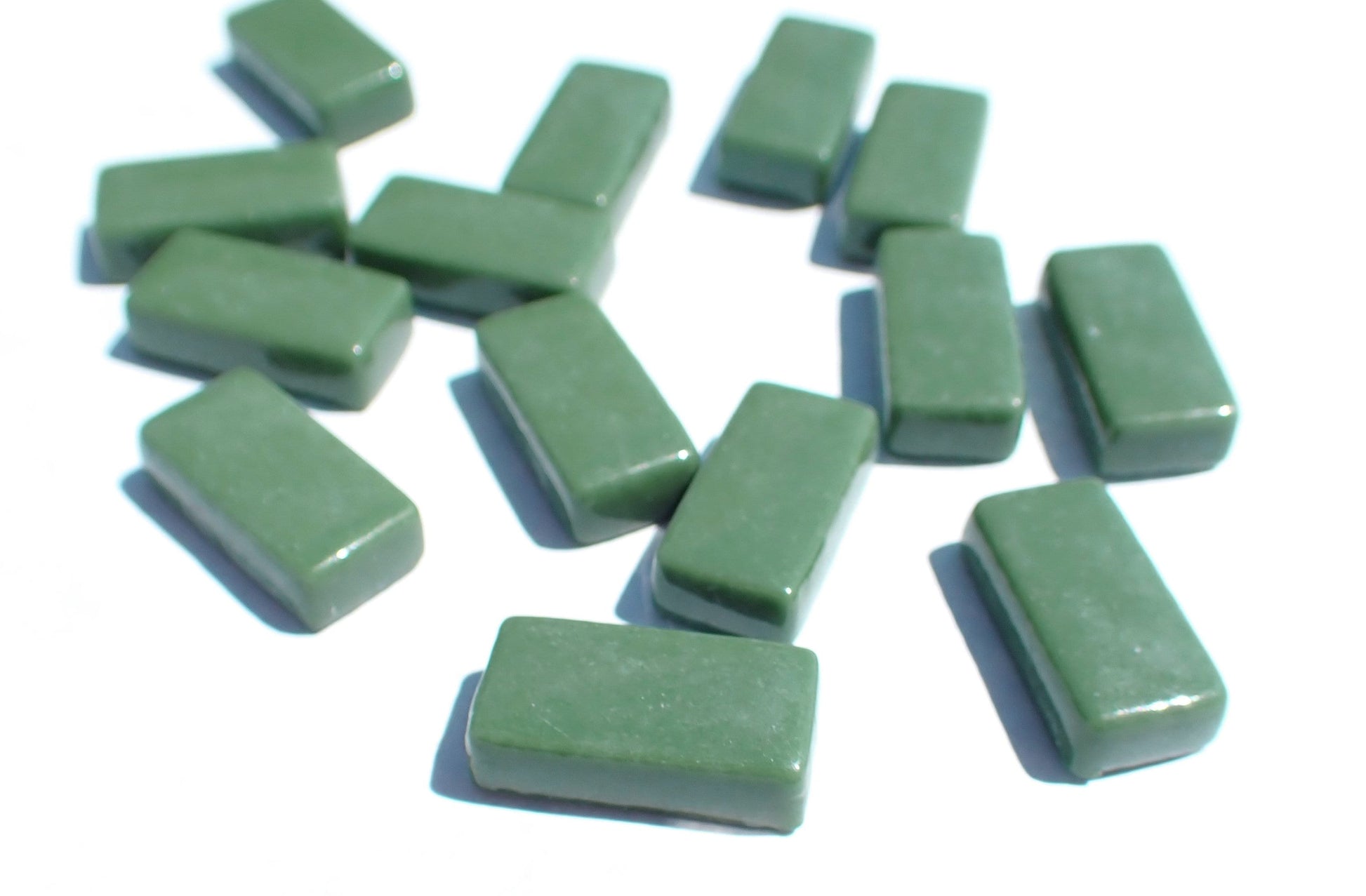 Cedar Green Rectangle Mosaic Tiles - 20mm - 100g Opaque Glass Bars - Approx 35 Tiles