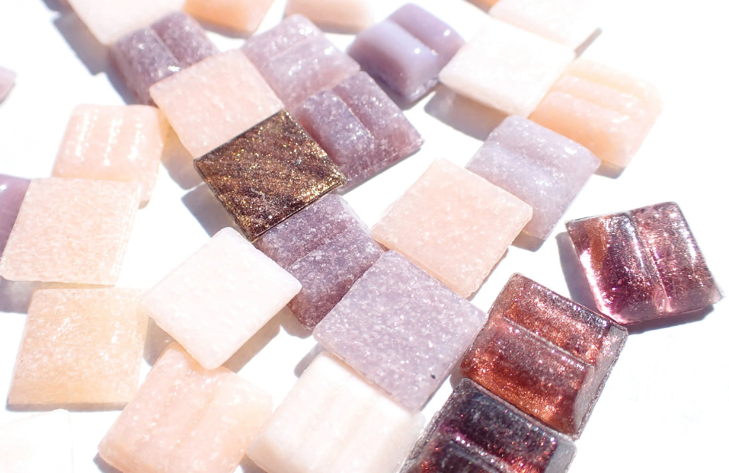 Pink Purple Ivory Mix Glass Mosaic Tiles Squares - 1 cm - 100g of Venetian and Vitreous Glass in Blissful Assortment - Approx 140 Tiles