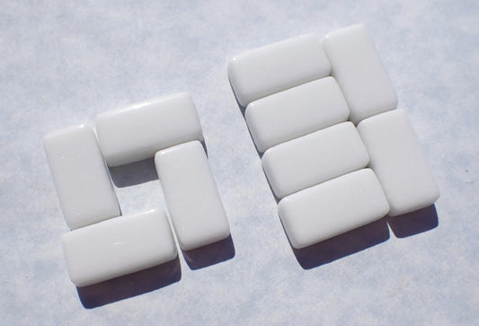 White Rectangle Mosaic Tiles - 20mm - 100g Opaque Glass Bar Tiles