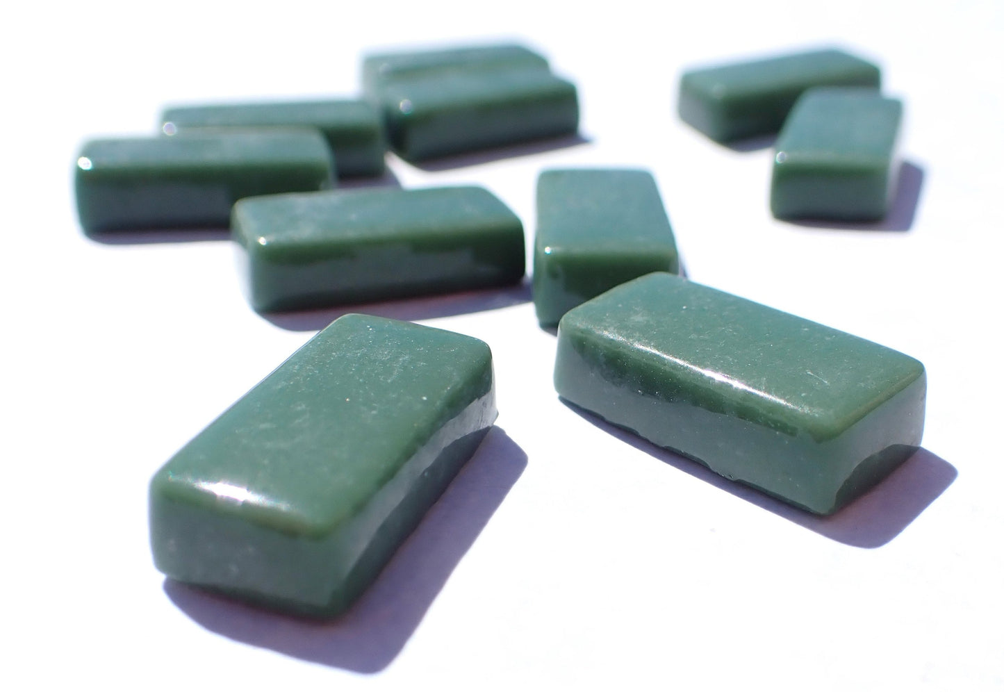 Cedar Green Rectangle Mosaic Tiles - 20mm - 100g Opaque Glass Bars - Approx 35 Tiles