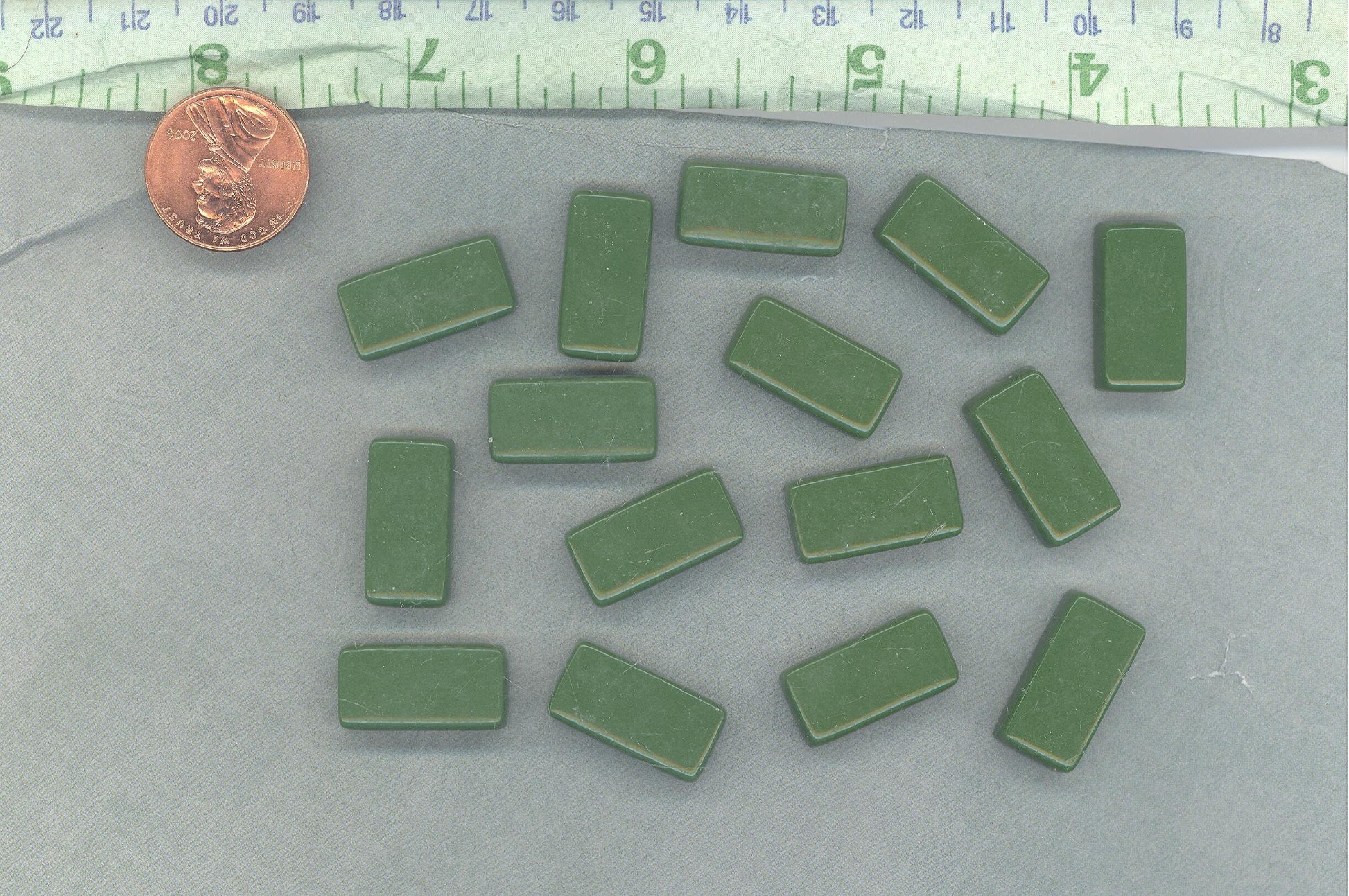 Cedar Green Rectangle Mosaic Tiles - 20mm - 100g Opaque Glass Bars - Approx 35 Tiles