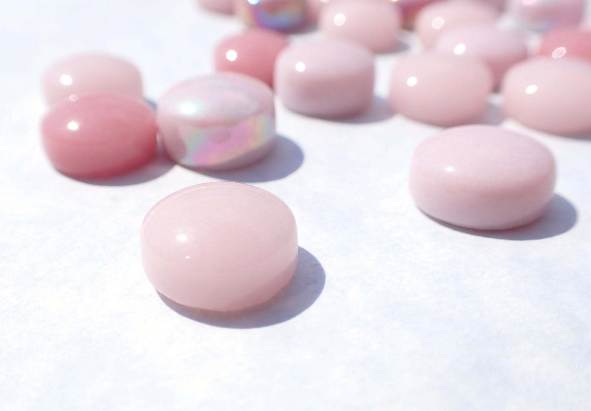 Light Pink Mix Glass Drops Mosaic Tiles - 100 grams - Mix of Gloss and Iridescent 12mm Glass Gems - Over 60 Tiles