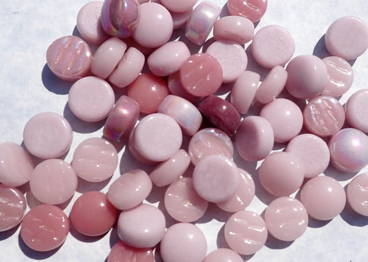 Light Pink Mix Glass Drops Mosaic Tiles - 100 grams - Mix of Gloss and Iridescent 12mm Glass Gems - Over 60 Tiles