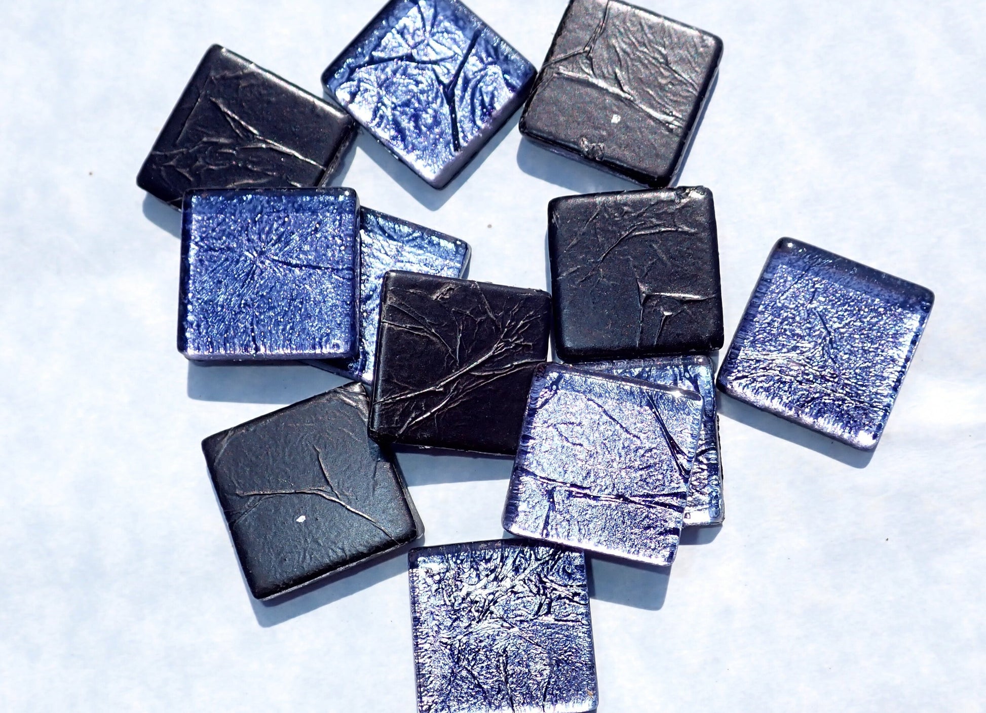 Midnight Blue Foil Square Tiles - 25 Glass Mosaic Tiles - 20mm