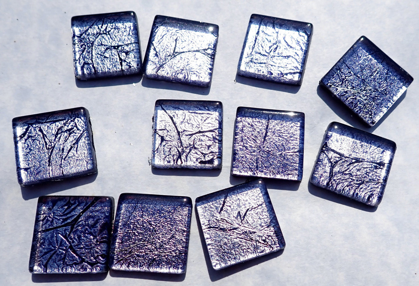 Midnight Blue Foil Square Tiles - 25 Glass Mosaic Tiles - 20mm