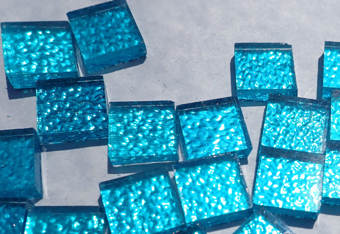 Blue Textured Mirror Square Tiles - 50g - Approx 25 Glass Mosaic Tiles - 15mm