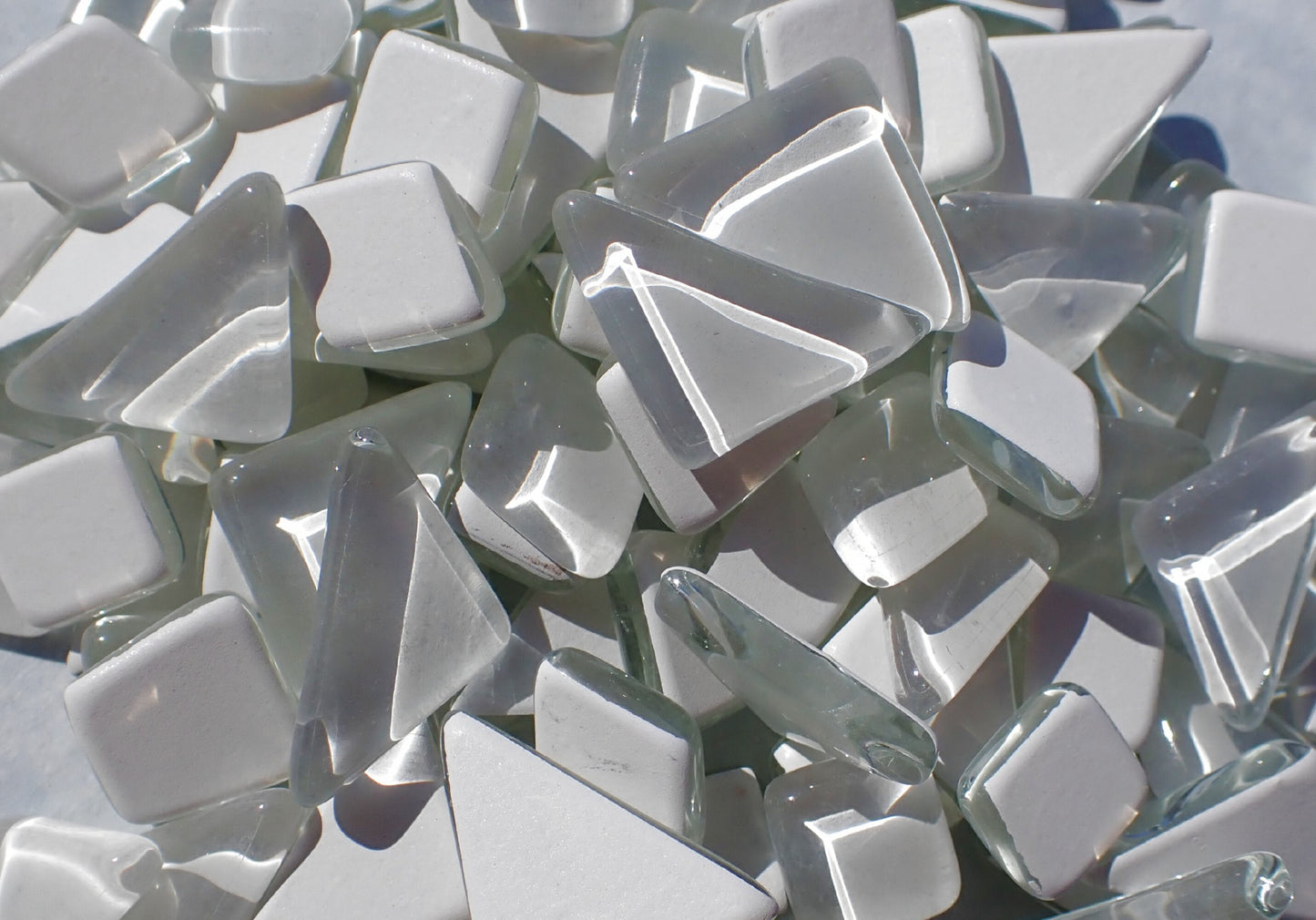 White Glass Puzzle Tiles - Assorted Shapes - 100 grams Mosaic Tiles