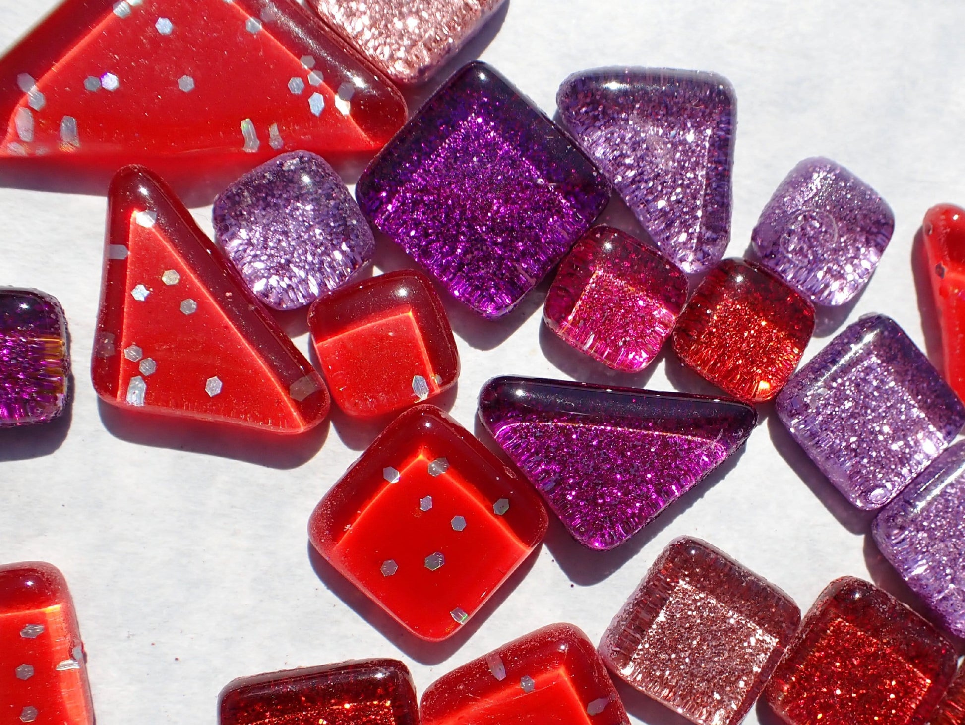 Purple Passion Glitter Tiles - Assorted Shapes and Colors - 100 grams Mosaic Puzzle Tiles Glass